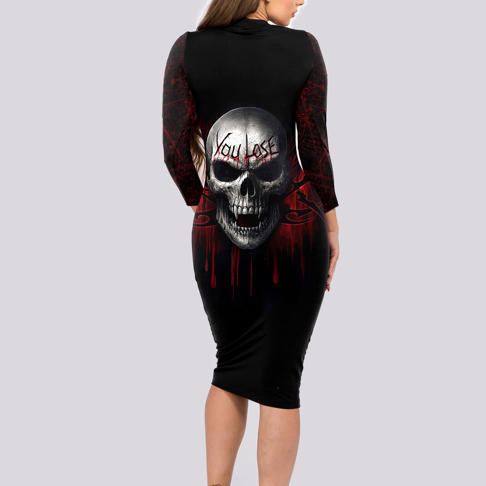 skull-long-sleeve-bodycon-dress-death-skull-game-over