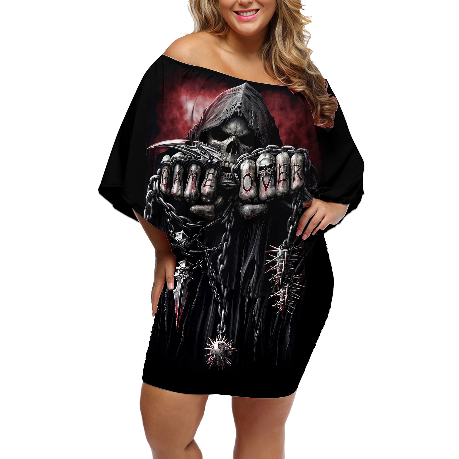 skull-off-shoulder-short-dress-death-skull-game-over