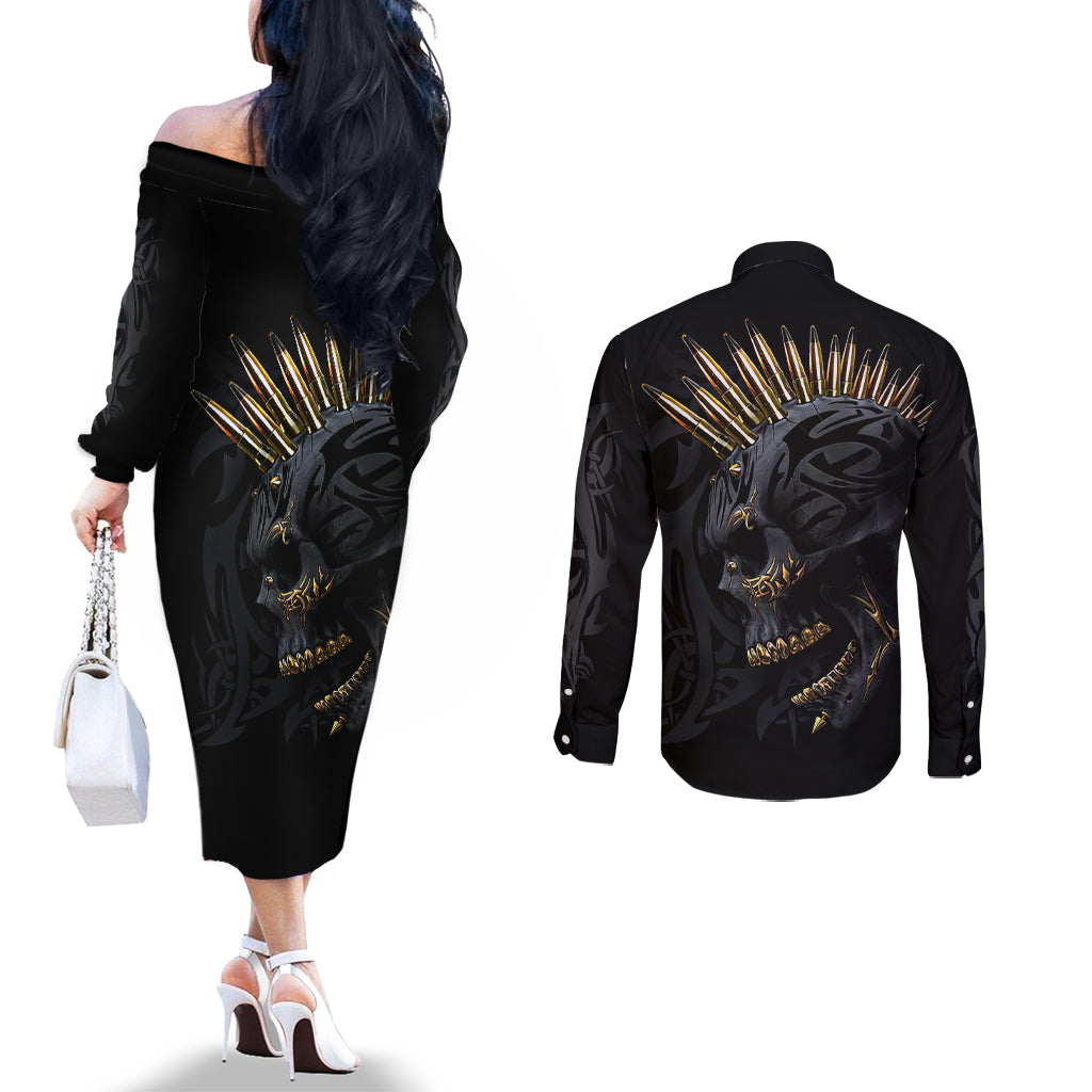 skull-couples-matching-off-the-shoulder-long-sleeve-dress-and-long-sleeve-button-shirts-golden-skull-gangster