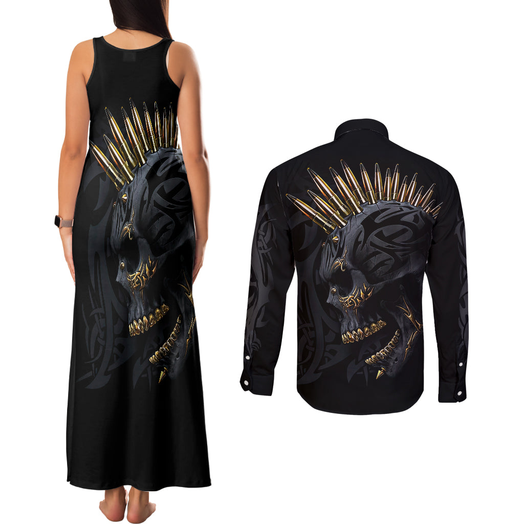 skull-couples-matching-tank-maxi-dress-and-long-sleeve-button-shirts-golden-skull-gangster