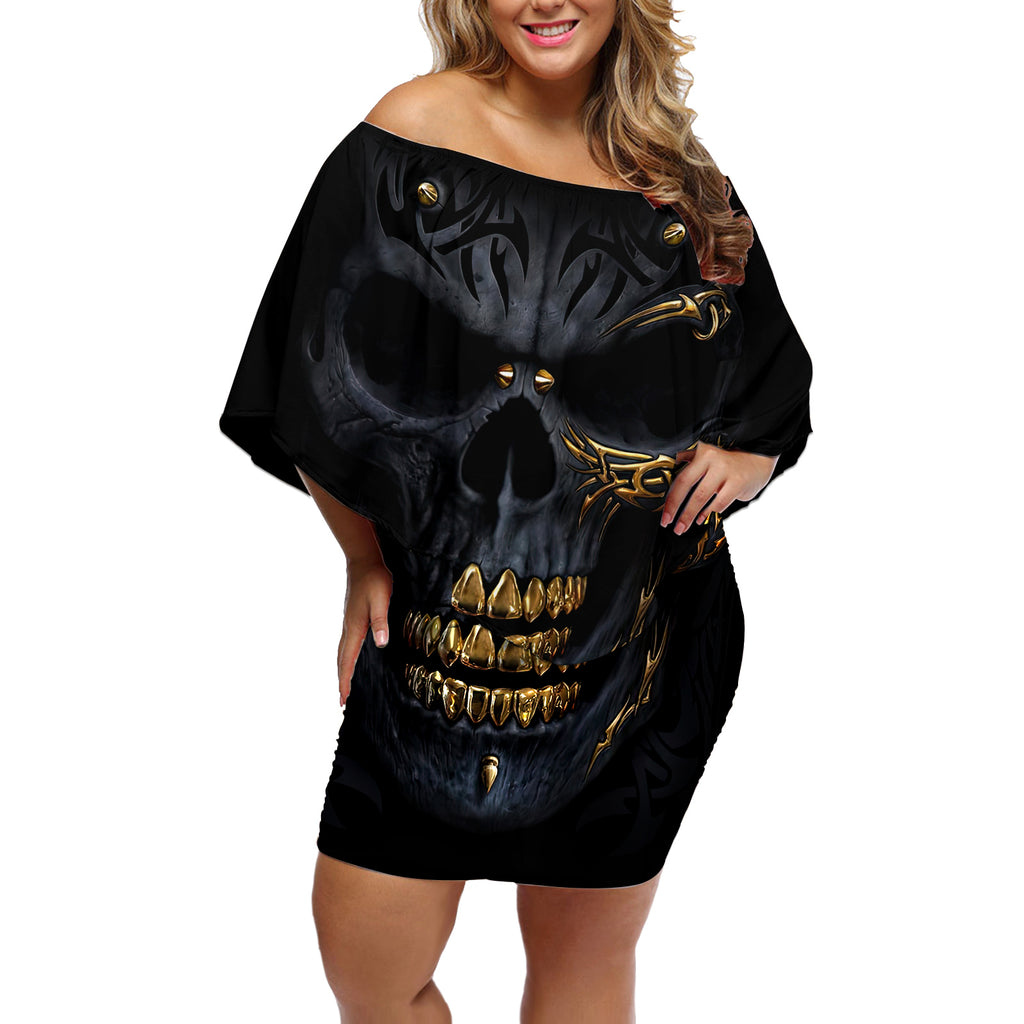 skull-off-shoulder-short-dress-golden-skull-gangster