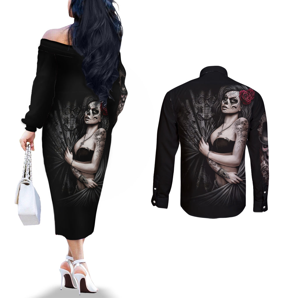 skull-couples-matching-off-the-shoulder-long-sleeve-dress-and-long-sleeve-button-shirts-girl-day-of-the-dead