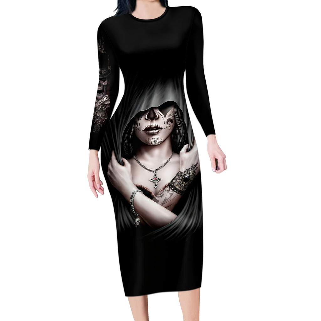 skull-long-sleeve-bodycon-dress-girl-day-of-the-dead