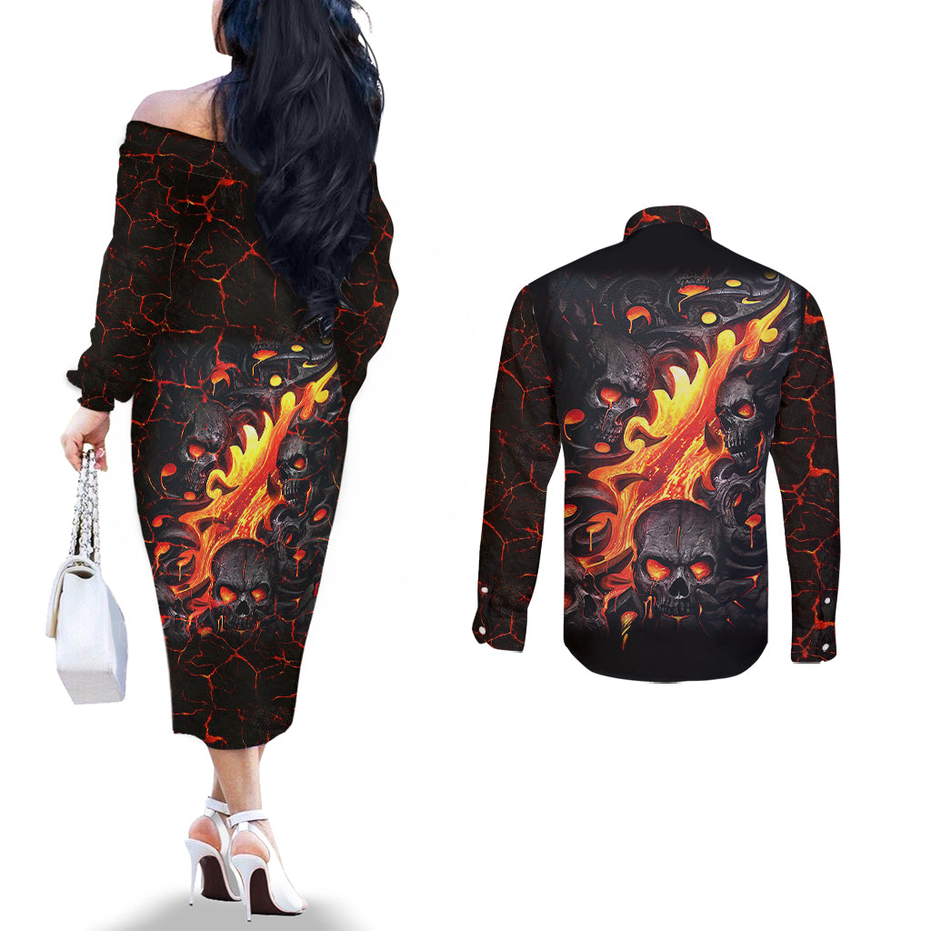 skull-couples-matching-off-the-shoulder-long-sleeve-dress-and-long-sleeve-button-shirts-flame-skull-lava-inside