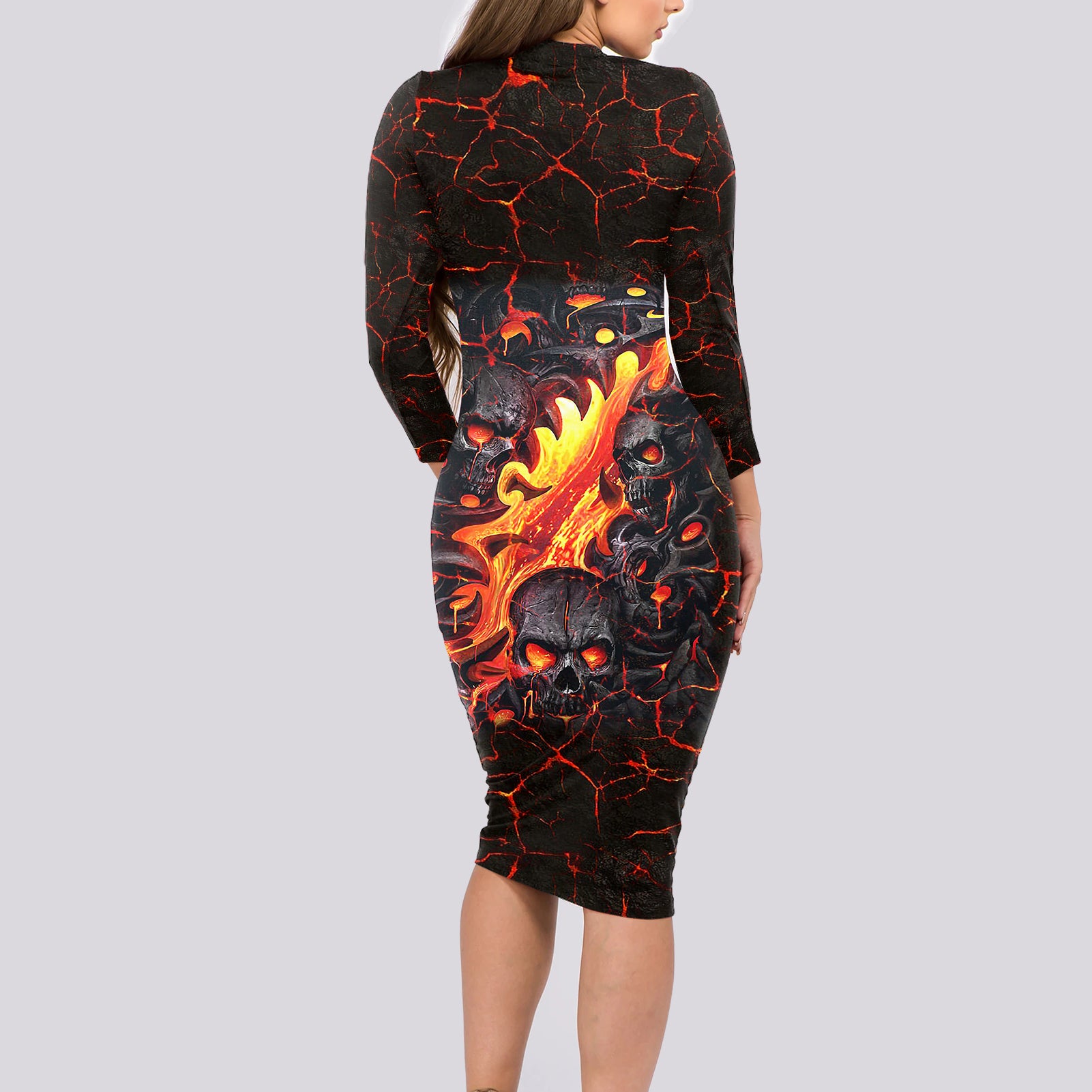 skull-long-sleeve-bodycon-dress-flame-skull-lava-inside