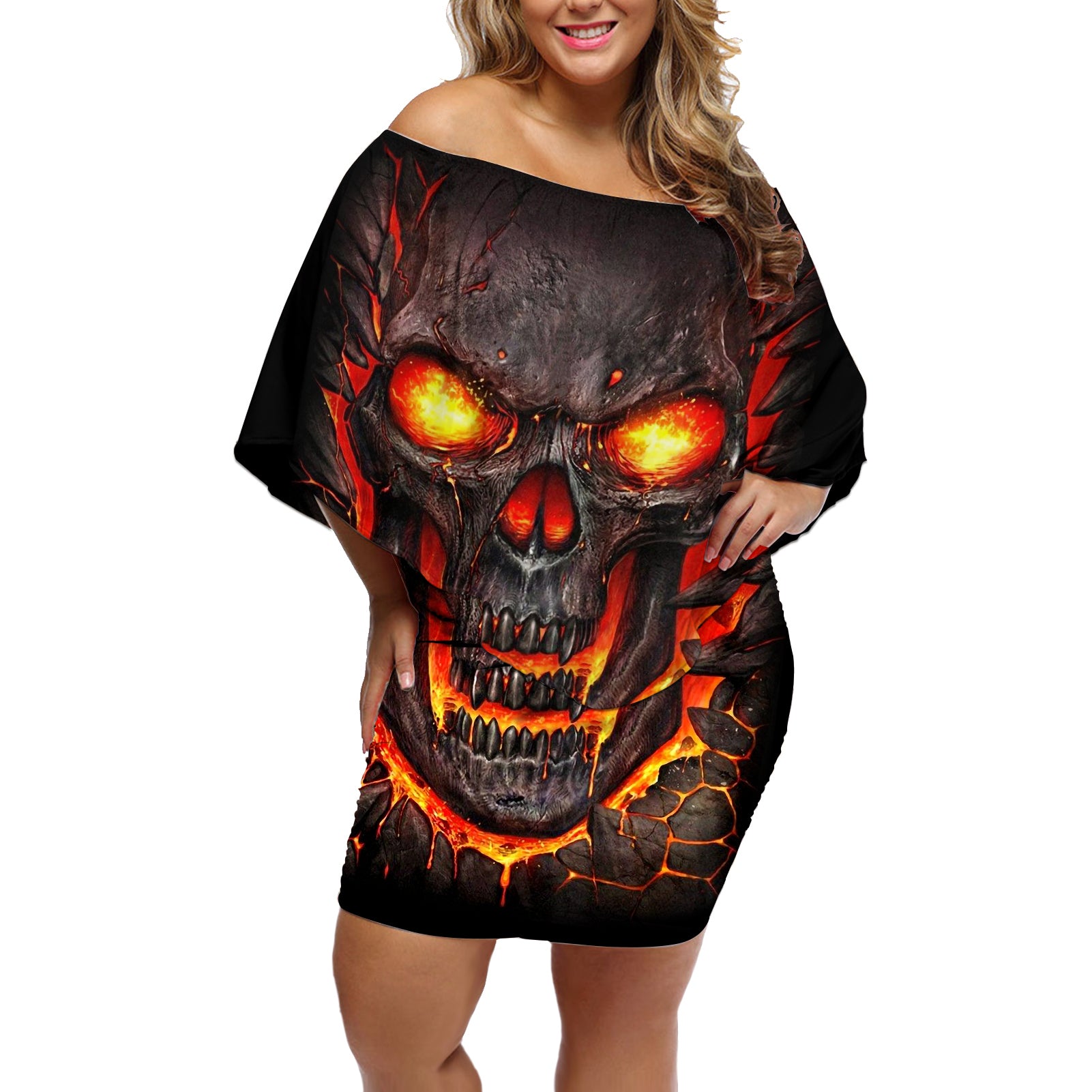 skull-off-shoulder-short-dress-flame-skull-lava-inside