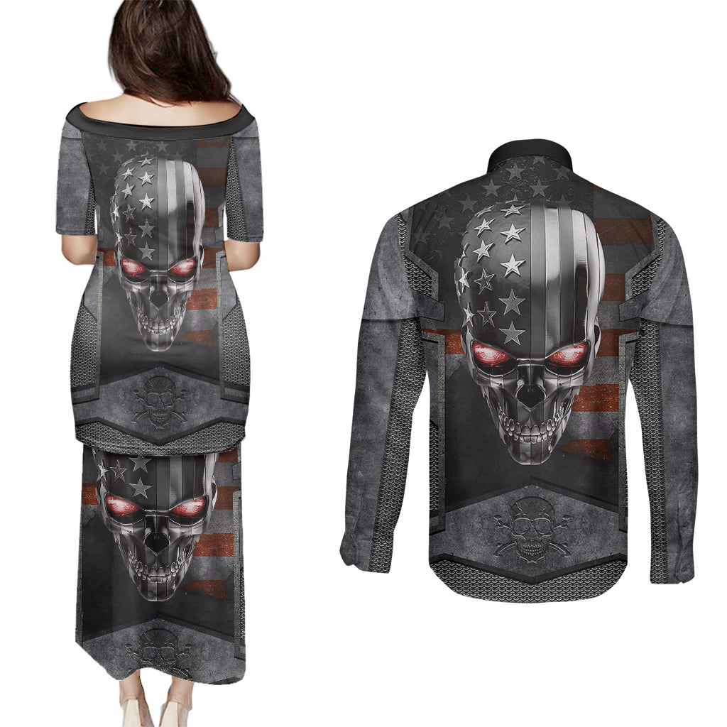 skull-couples-matching-puletasi-dress-and-long-sleeve-button-shirts-metal-head-skull-american