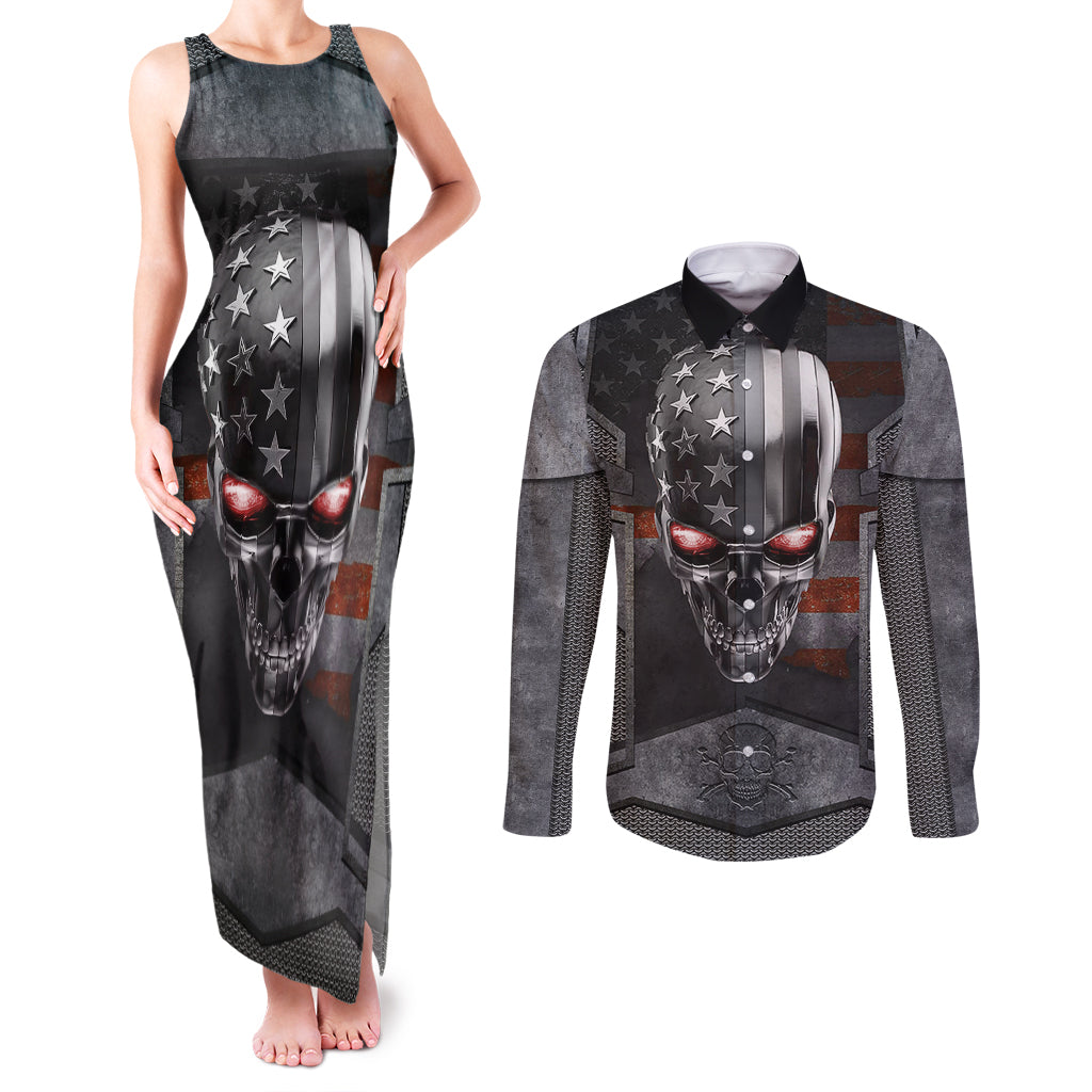 skull-couples-matching-tank-maxi-dress-and-long-sleeve-button-shirts-metal-head-skull-american