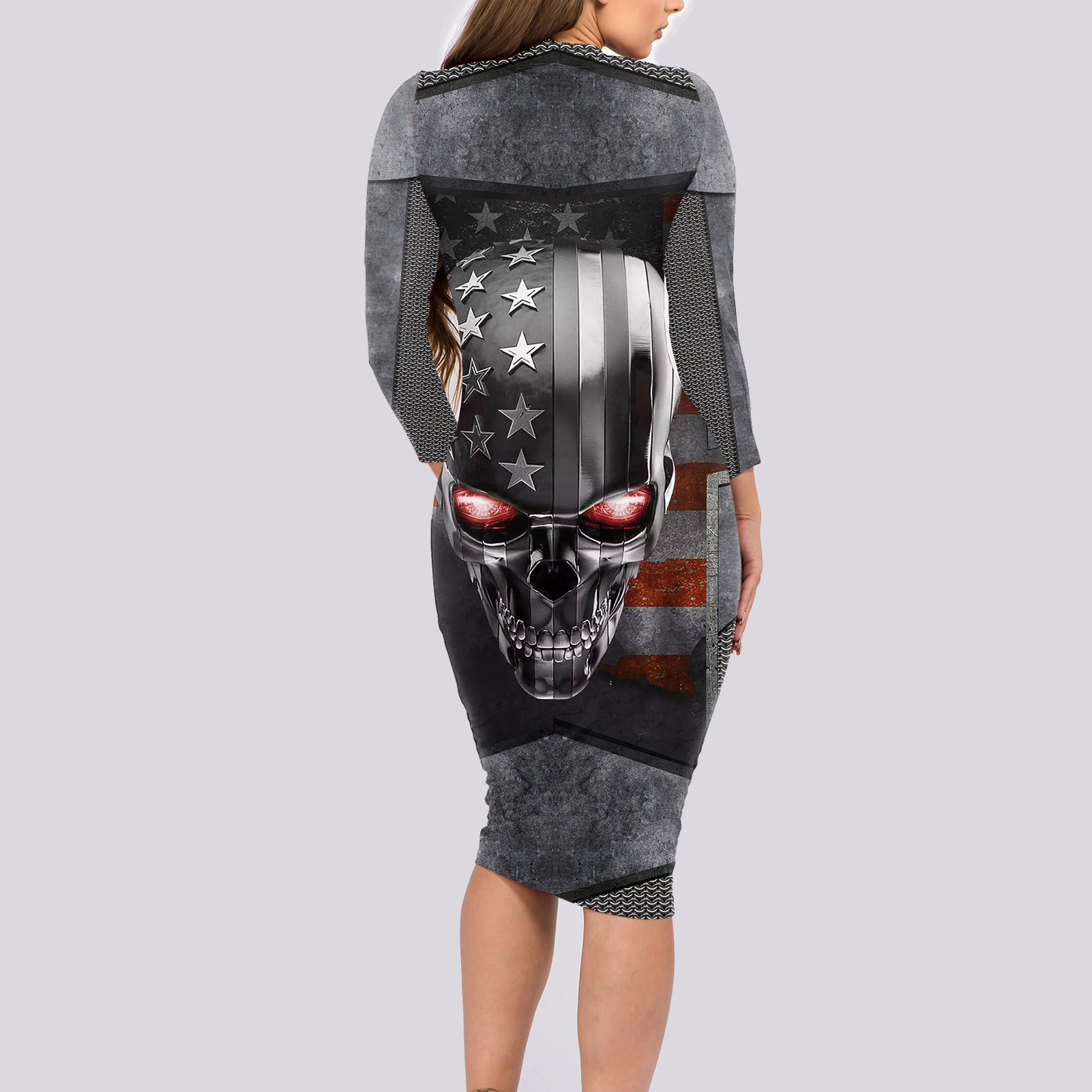 skull-long-sleeve-bodycon-dress-metal-head-skull-american