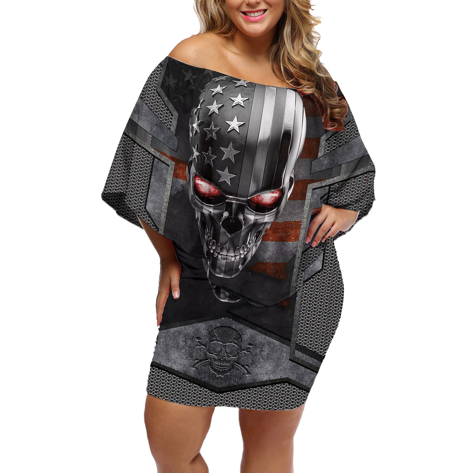 skull-off-shoulder-short-dress-metal-head-skull-american
