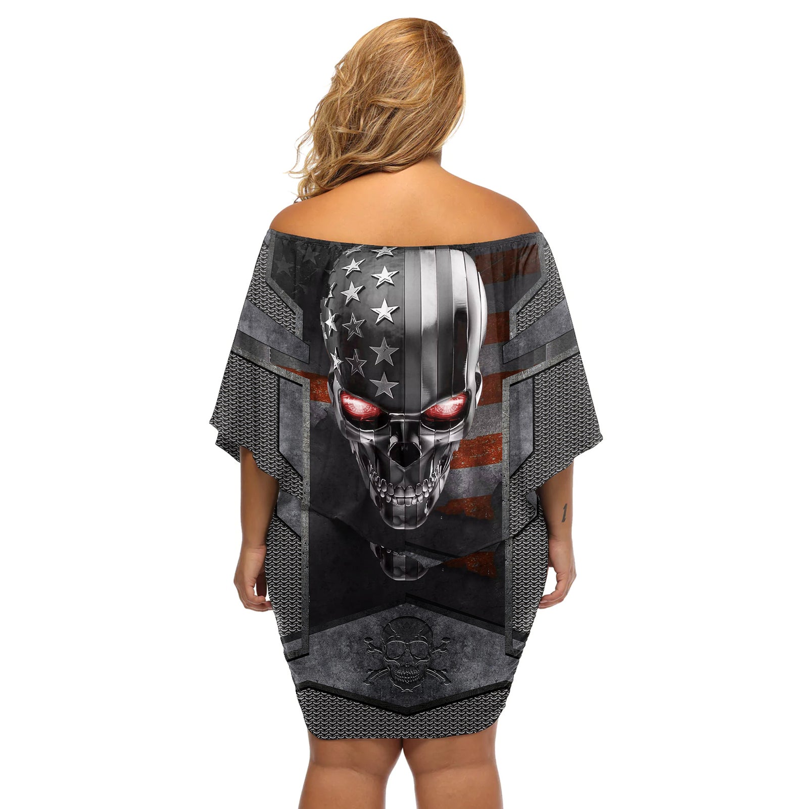skull-off-shoulder-short-dress-metal-head-skull-american
