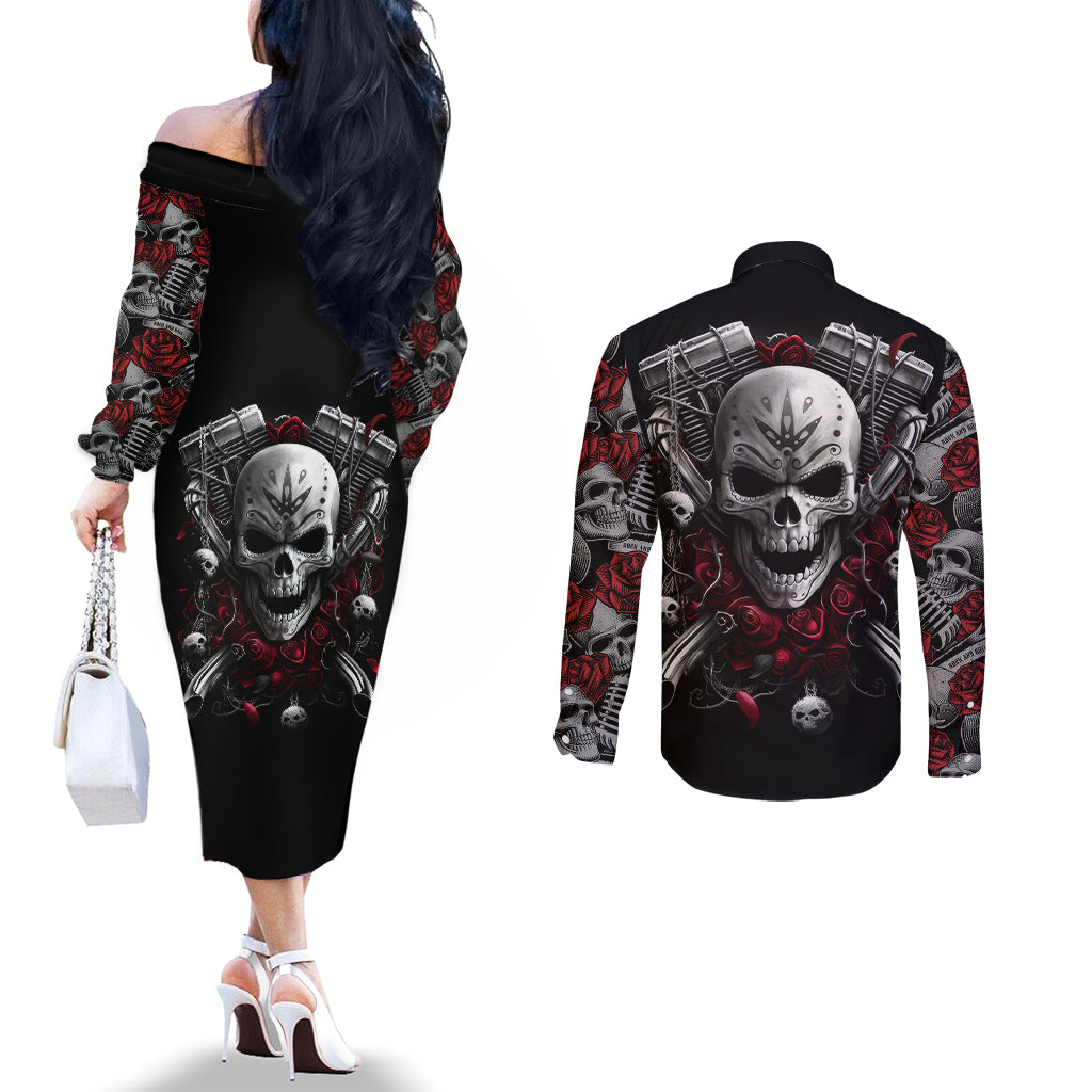 skull-couples-matching-off-the-shoulder-long-sleeve-dress-and-long-sleeve-button-shirts-riding-motocycle-girl-rose