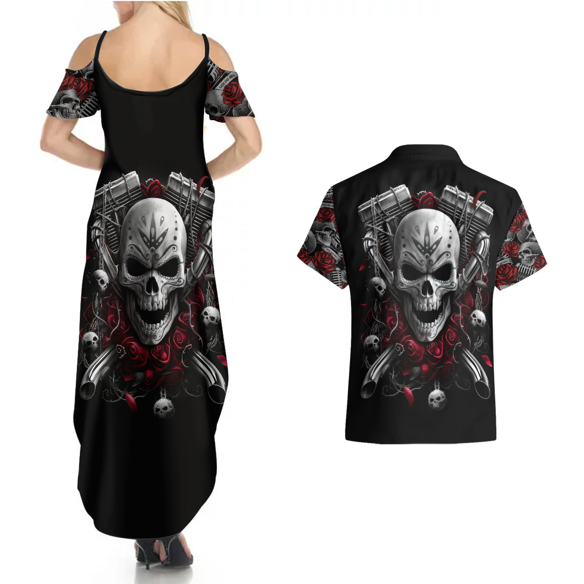 skull-couples-matching-summer-maxi-dress-and-hawaiian-shirt-riding-motocycle-girl-rose