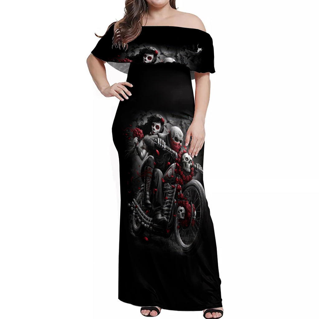 skull-off-shoulder-maxi-dress-riding-motocycle-girl-rose