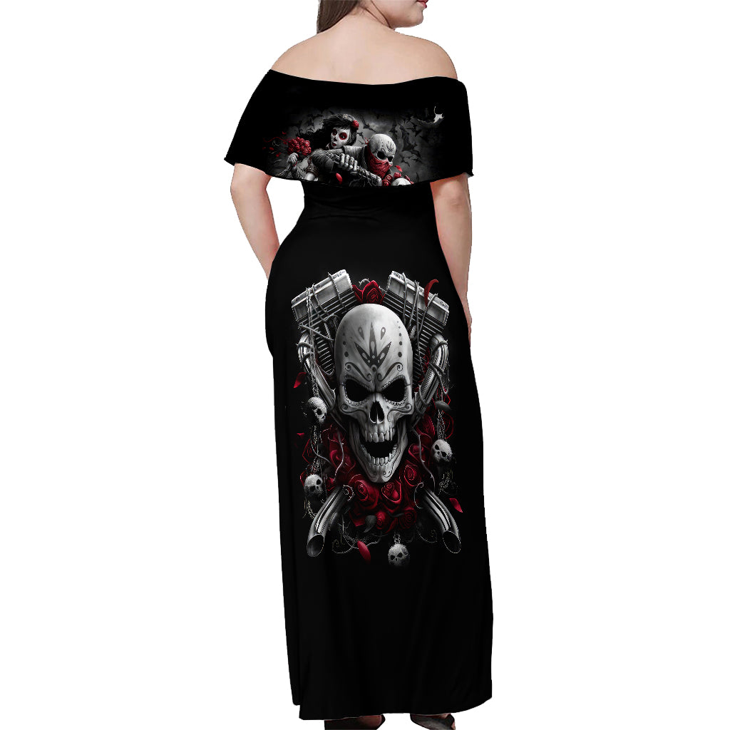 skull-off-shoulder-maxi-dress-riding-motocycle-girl-rose