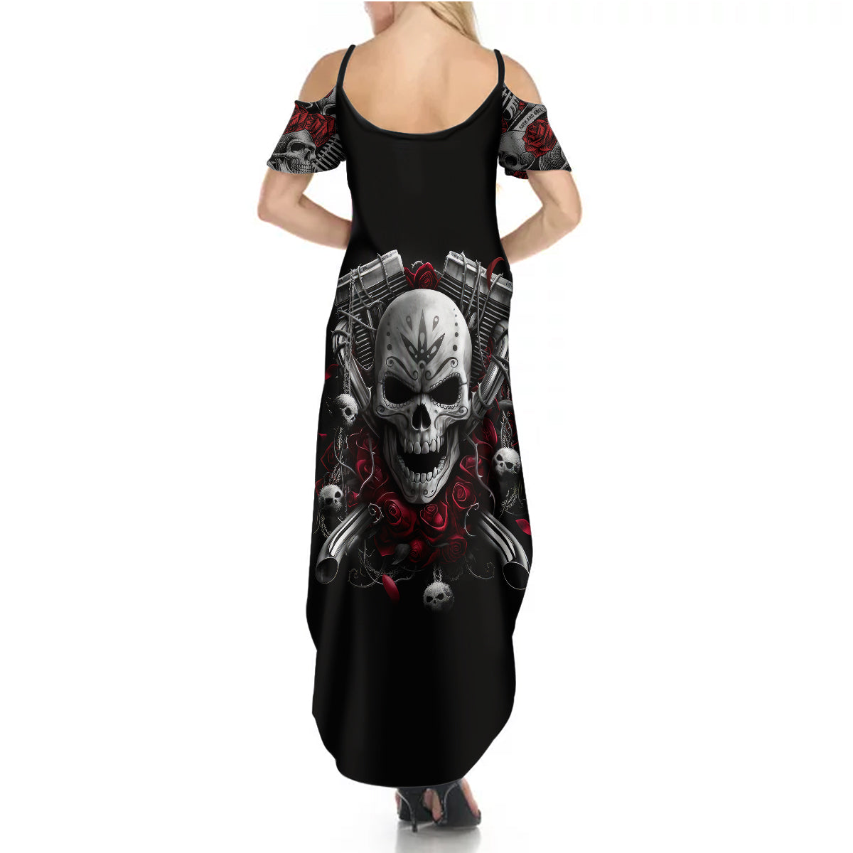 skull-summer-maxi-dress-riding-motocycle-girl-rose