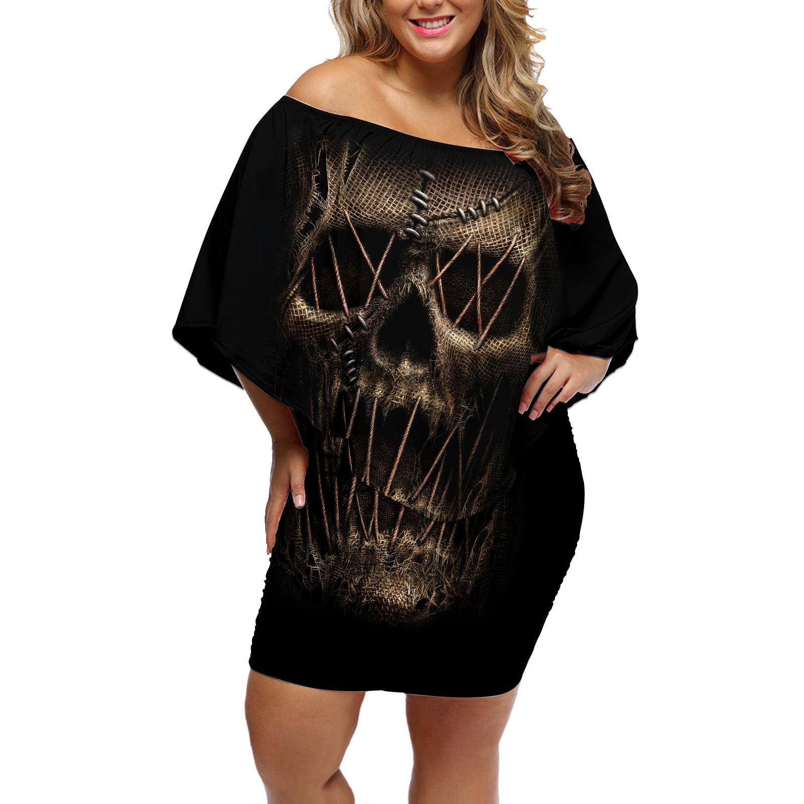 skull-off-shoulder-short-dress-mummy-face-inside
