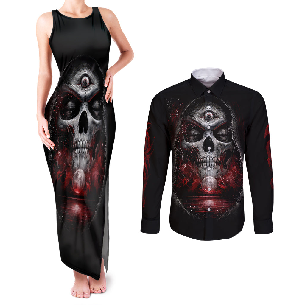 skull-couples-matching-tank-maxi-dress-and-long-sleeve-button-shirts-prayer-skull