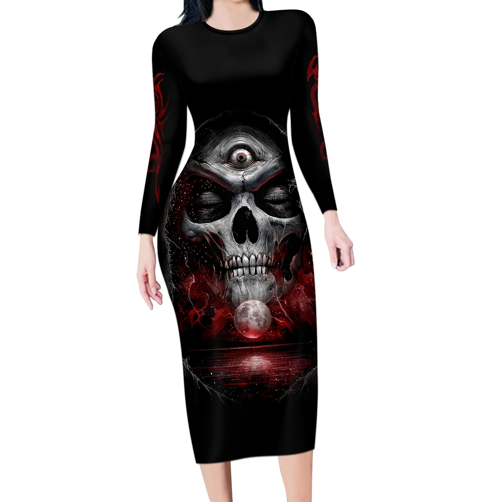 skull-long-sleeve-bodycon-dress-prayer-skull
