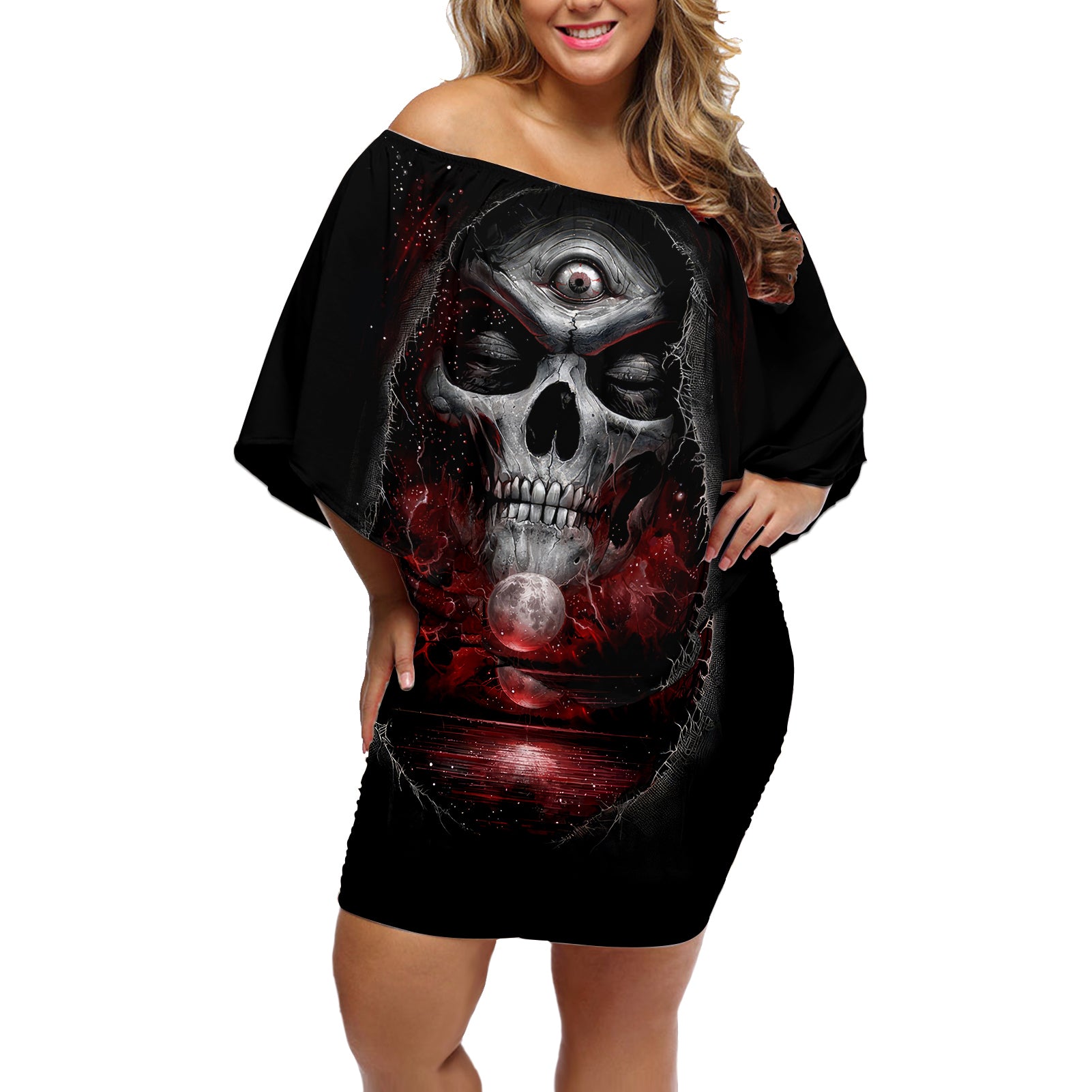skull-off-shoulder-short-dress-prayer-skull