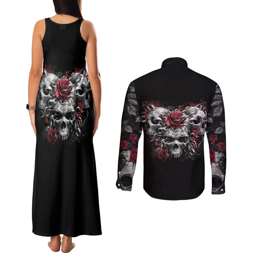 skull-couples-matching-tank-maxi-dress-and-long-sleeve-button-shirts-three-skull-no-see-evil-rose