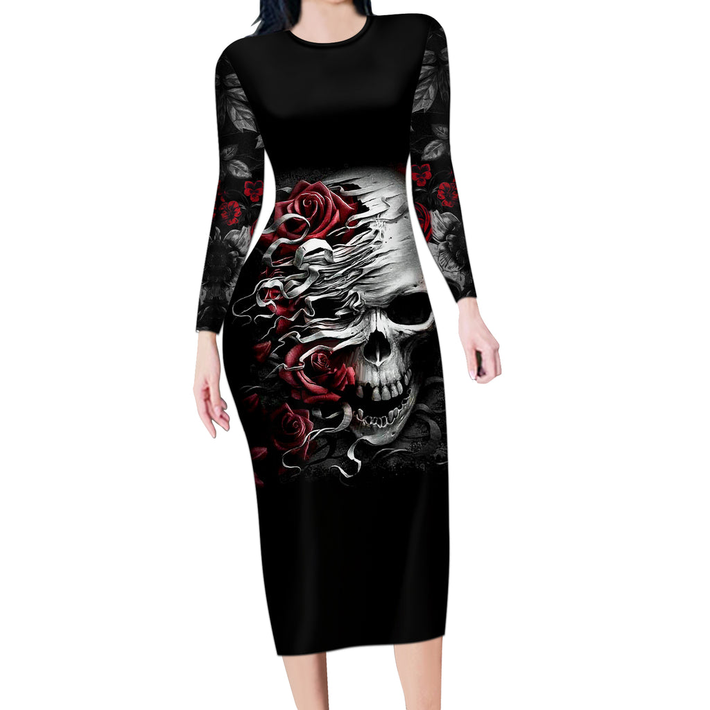 skull-long-sleeve-bodycon-dress-three-skull-no-see-evil-rose