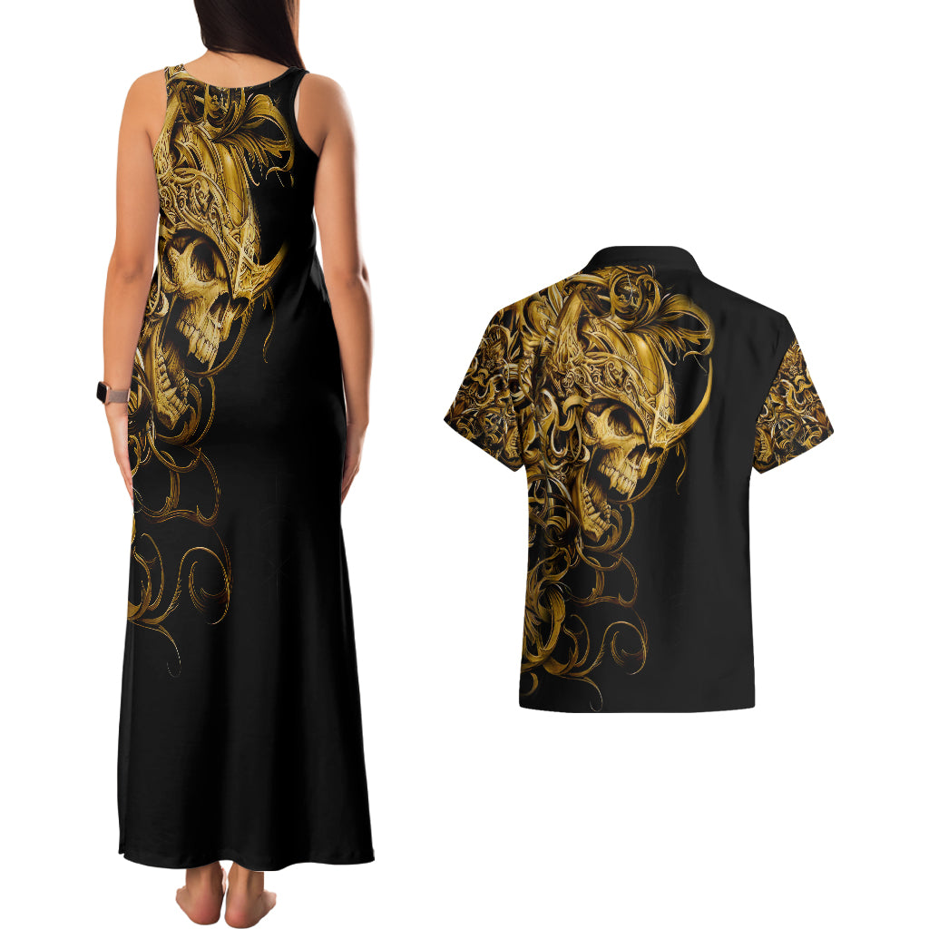 skull-couples-matching-tank-maxi-dress-and-hawaiian-shirt-golden-warrior-royal