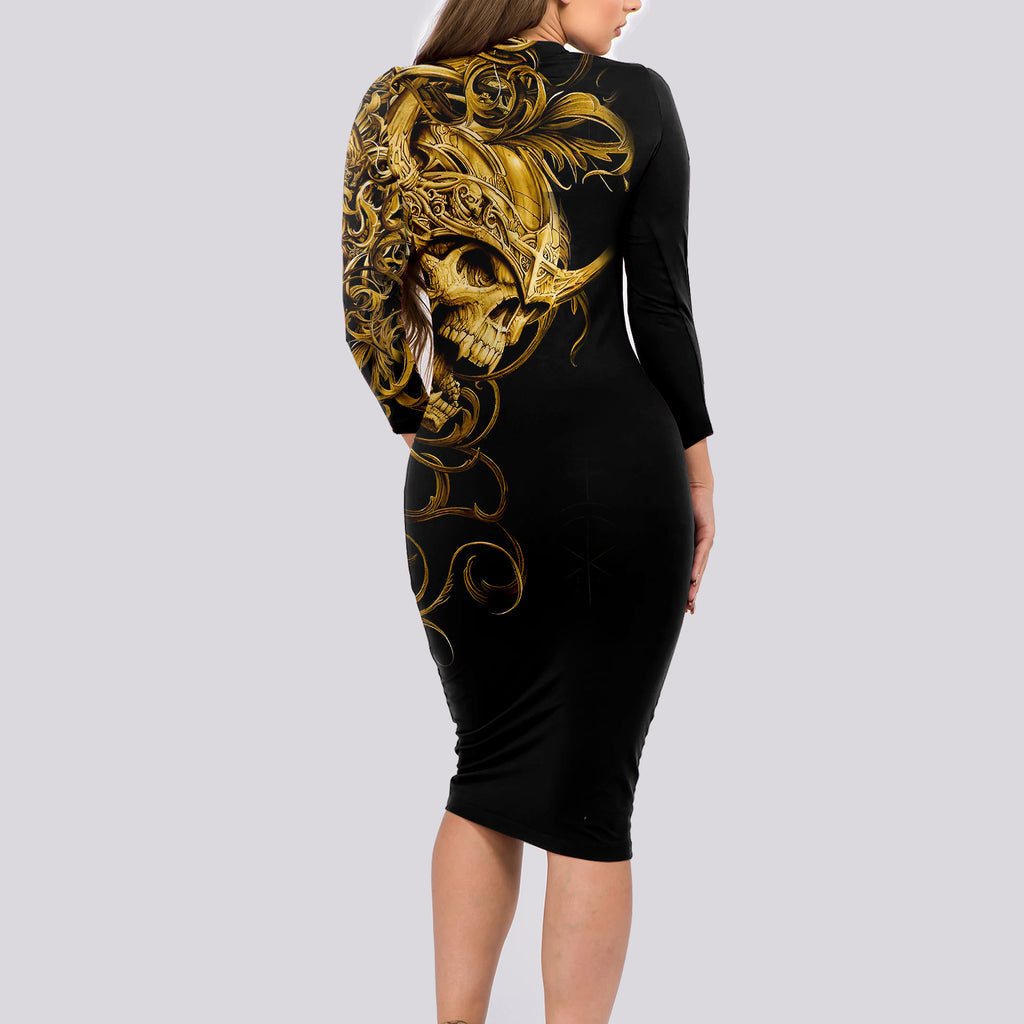 skull-long-sleeve-bodycon-dress-golden-warrior-royal
