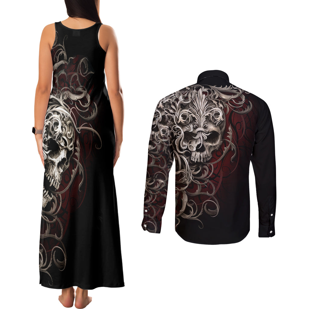 skull-couples-matching-tank-maxi-dress-and-long-sleeve-button-shirts-silver-warrior-royal