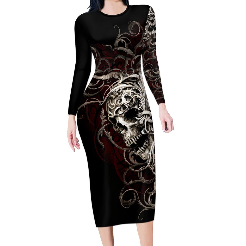 skull-long-sleeve-bodycon-dress-silver-warrior-royal