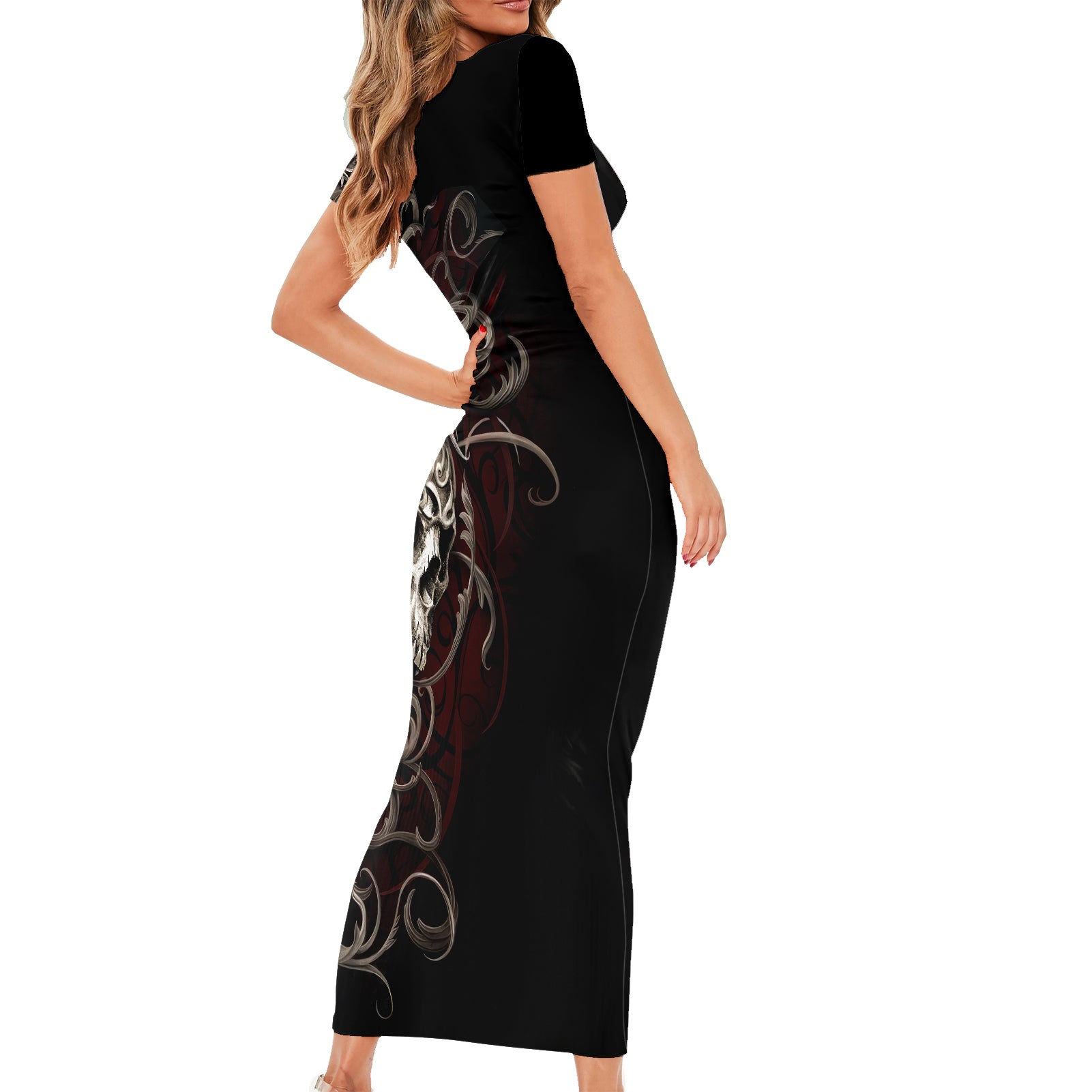 skull-short-sleeve-bodycon-dress-silver-warrior-royal