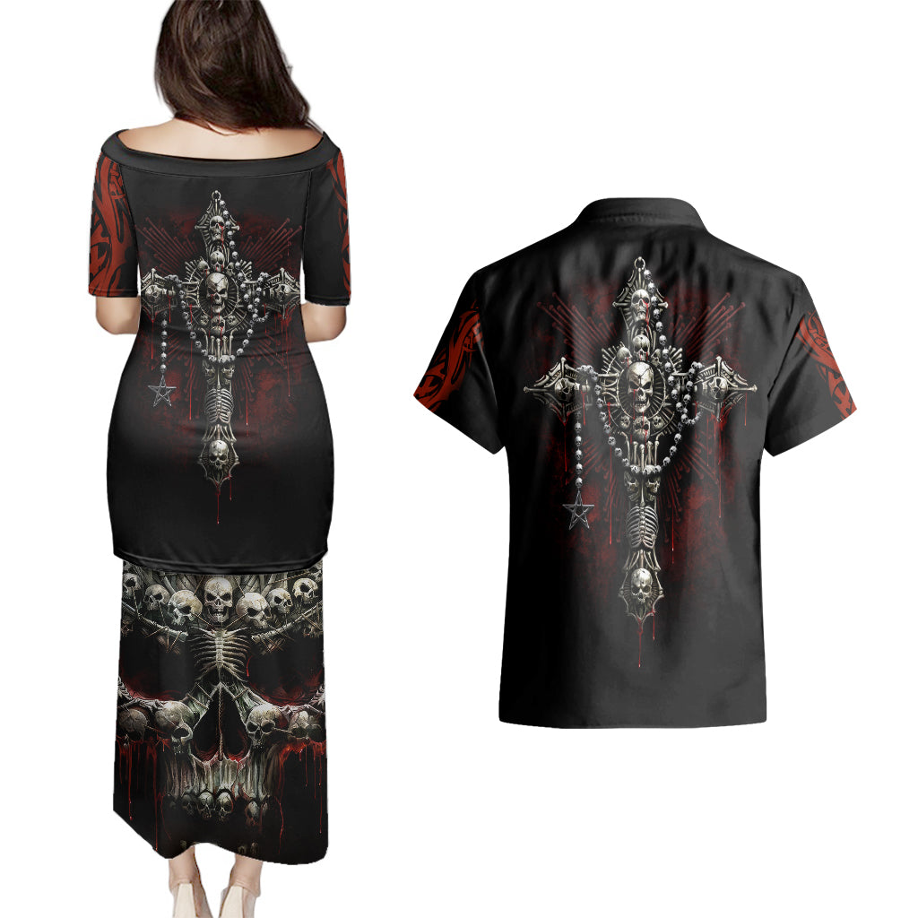 skull-couples-matching-puletasi-dress-and-hawaiian-shirt-head-skeleton-cross-skull