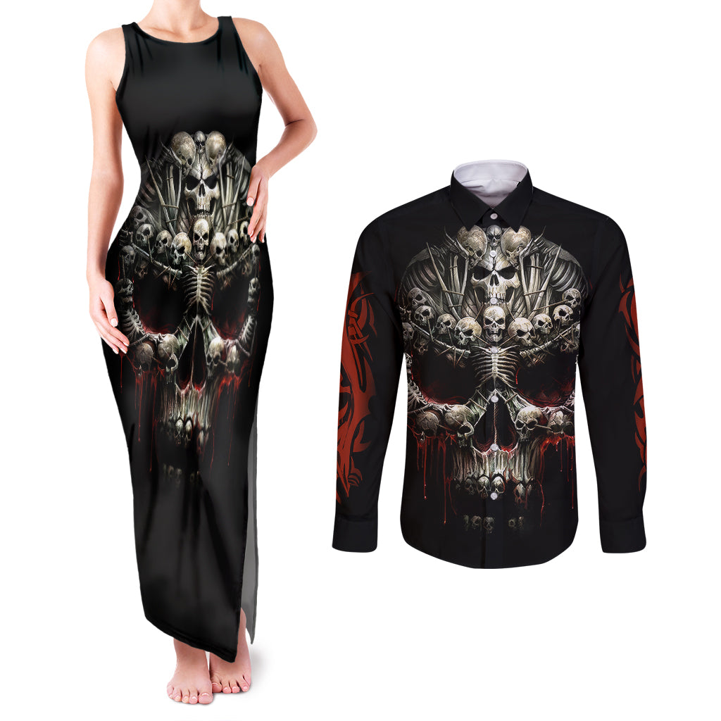 skull-couples-matching-tank-maxi-dress-and-long-sleeve-button-shirts-head-skeleton-cross-skull