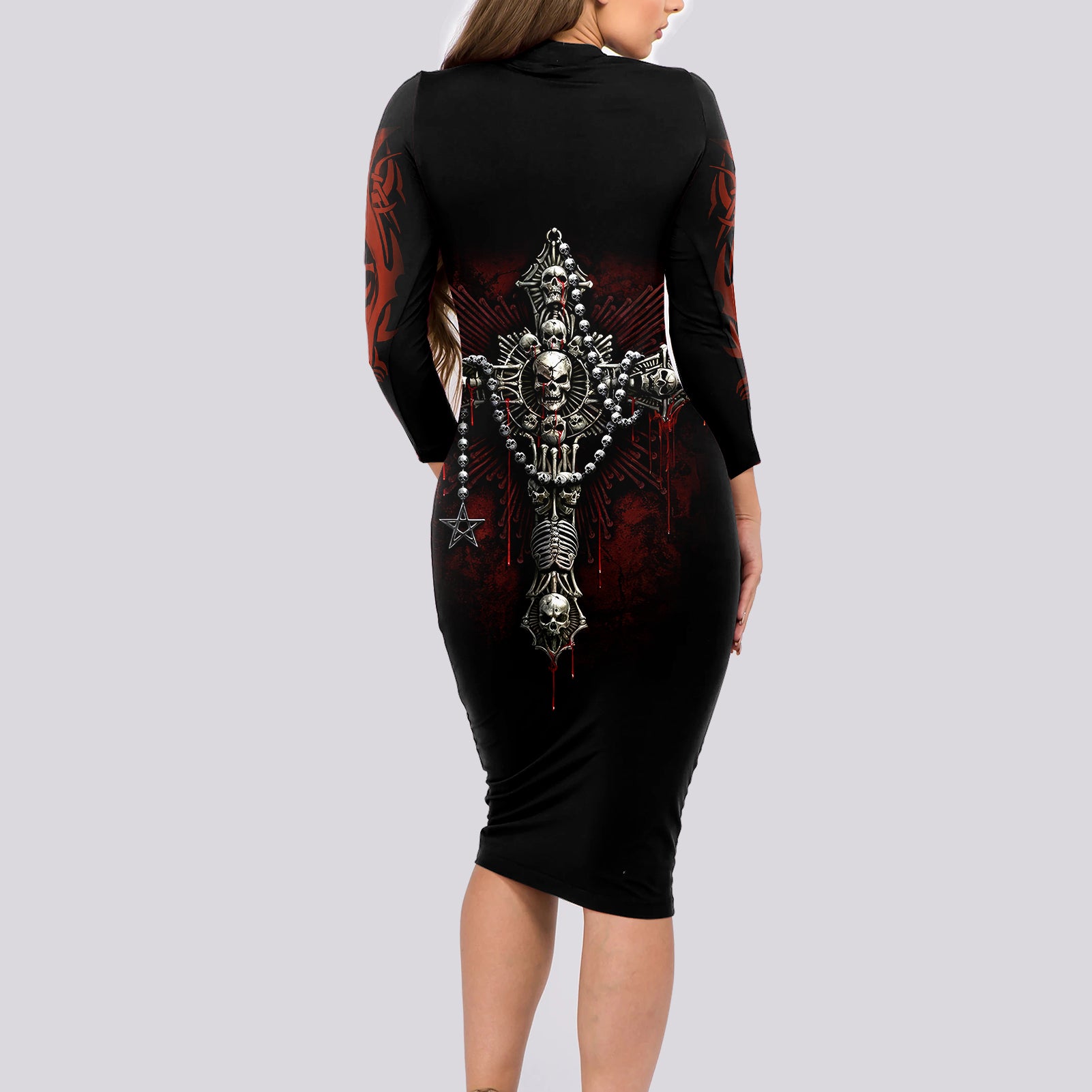 skull-long-sleeve-bodycon-dress-head-skeleton-cross-skull