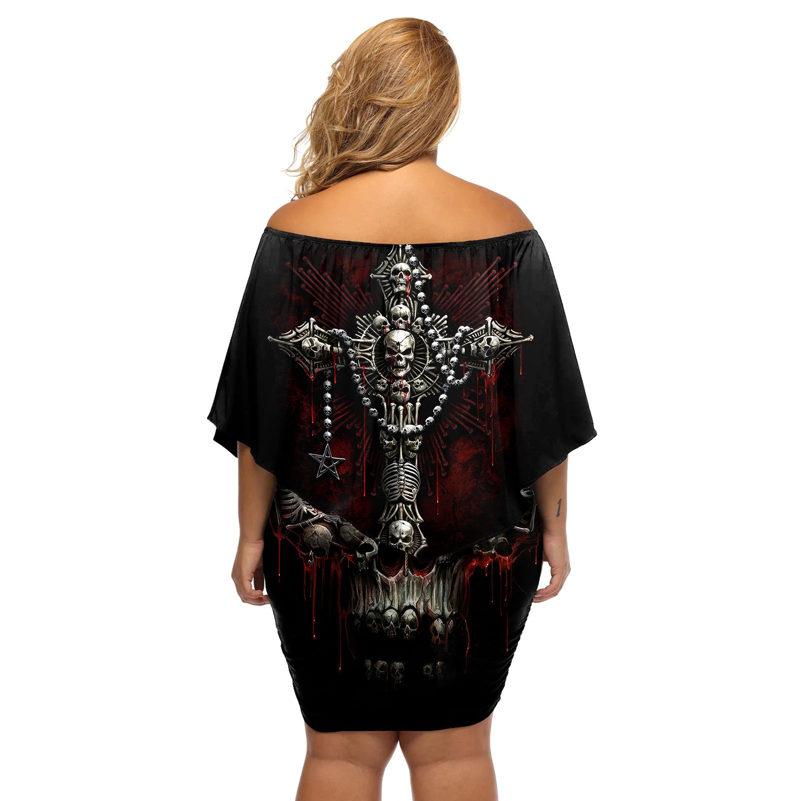 skull-off-shoulder-short-dress-head-skeleton-cross-skull