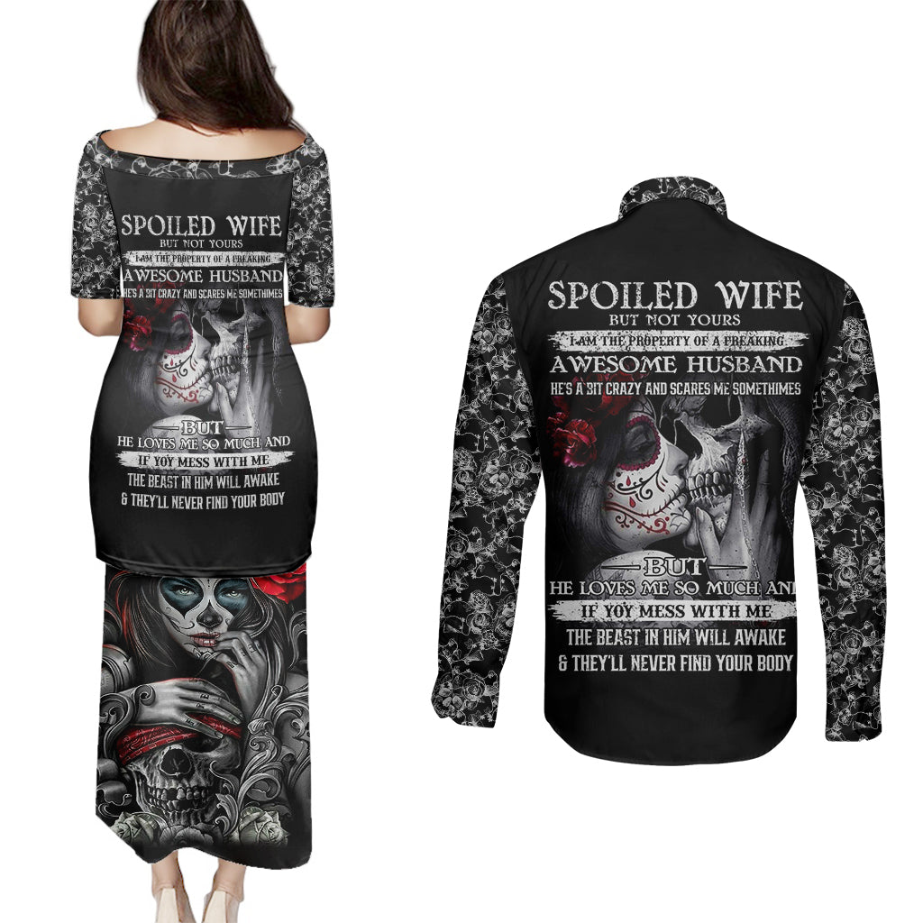 skull-couples-matching-puletasi-dress-and-long-sleeve-button-shirts-skull-girl-spoiled-wife
