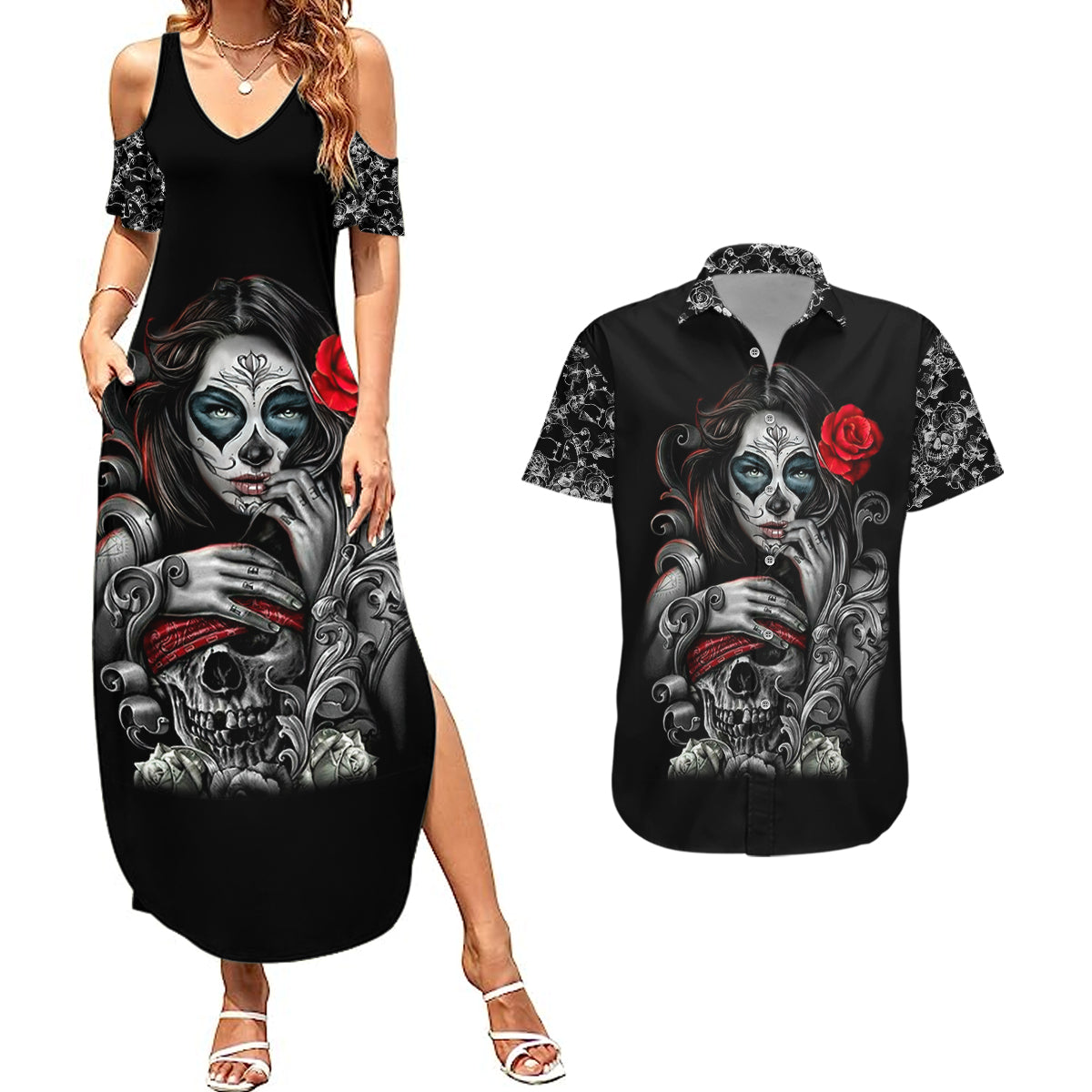 skull-couples-matching-summer-maxi-dress-and-hawaiian-shirt-skull-girl-spoiled-wife