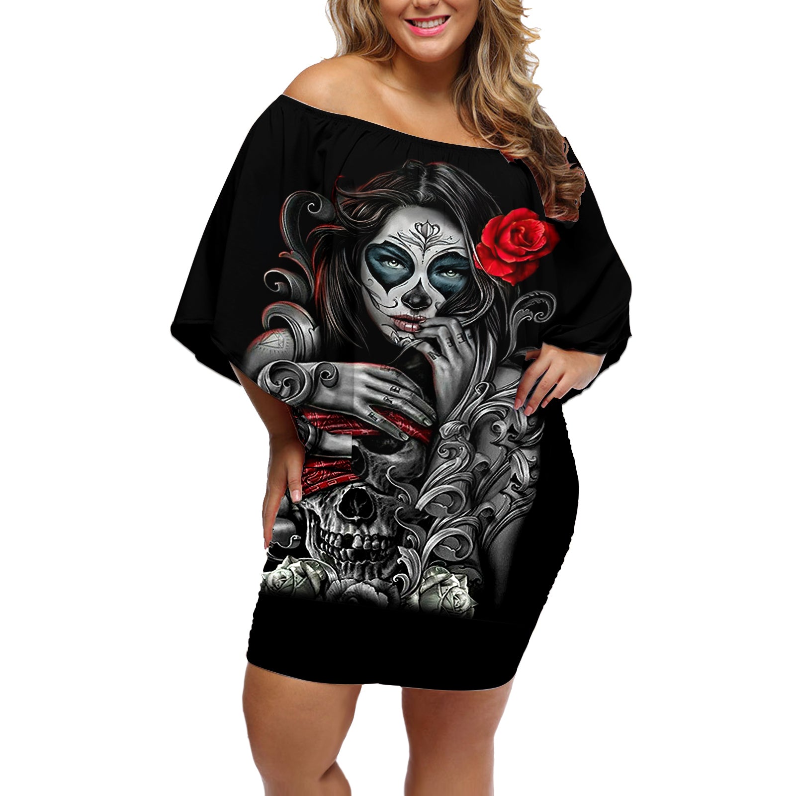 skull-off-shoulder-short-dress-skull-girl-spoiled-wife