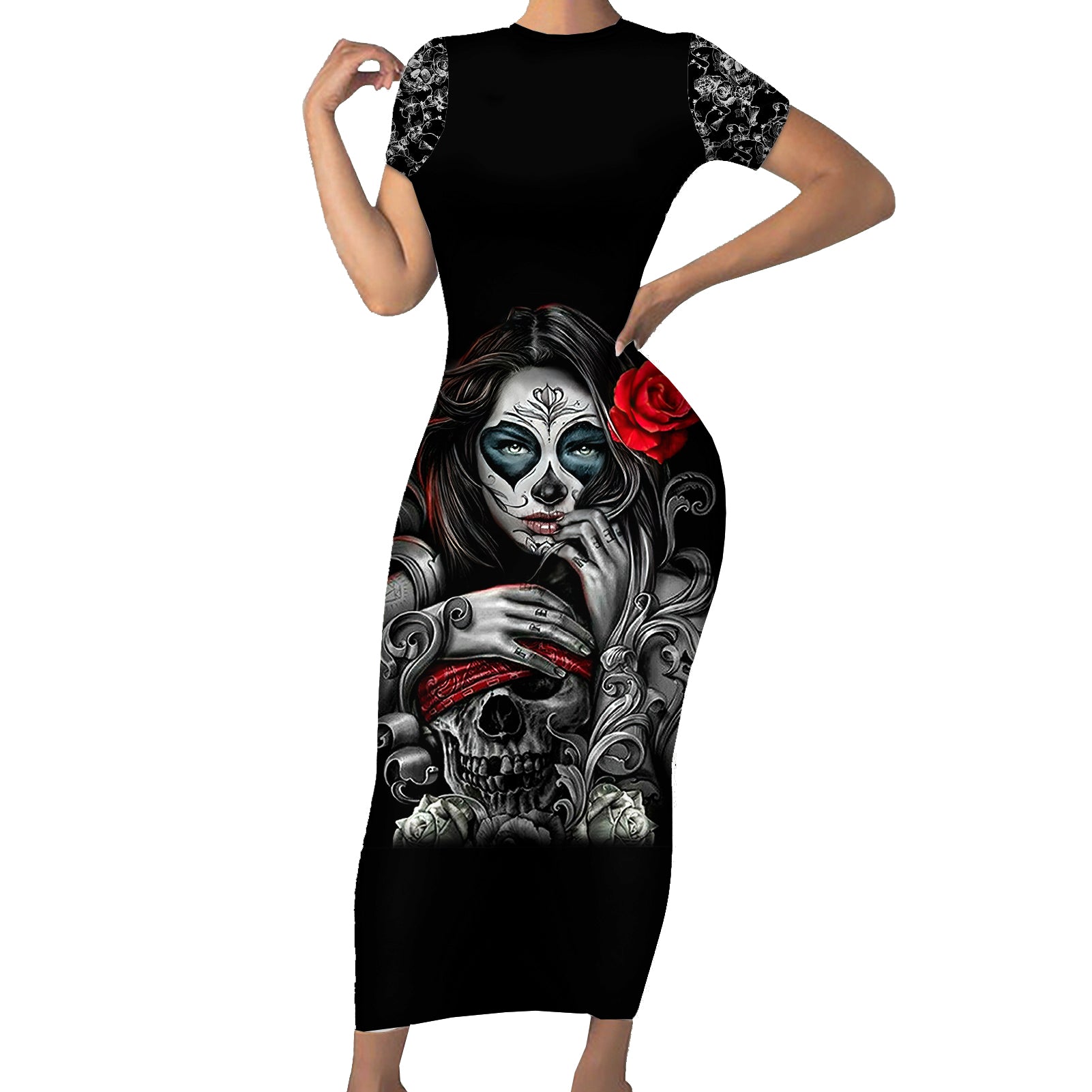 skull-short-sleeve-bodycon-dress-skull-girl-spoiled-wife