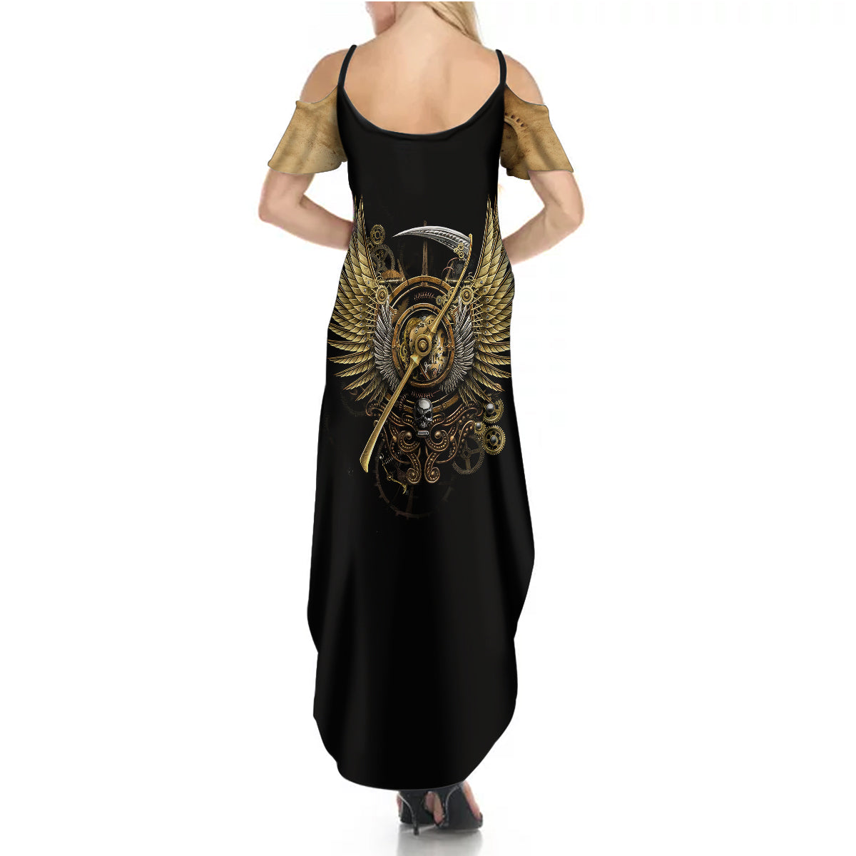 skull-summer-maxi-dress-golden-skull-steampunk