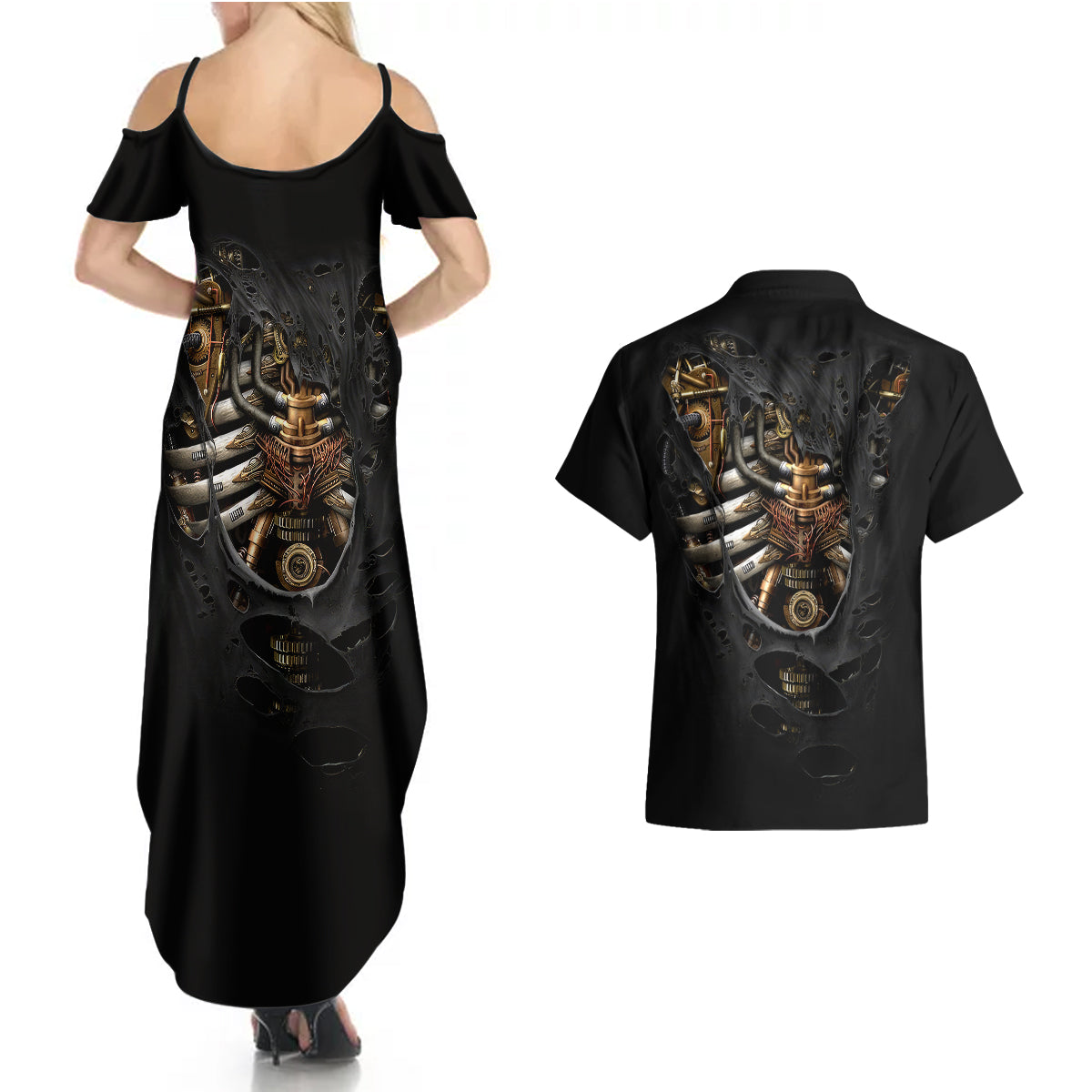 skull-couples-matching-summer-maxi-dress-and-hawaiian-shirt-skeleton-steampunk-heart-inside