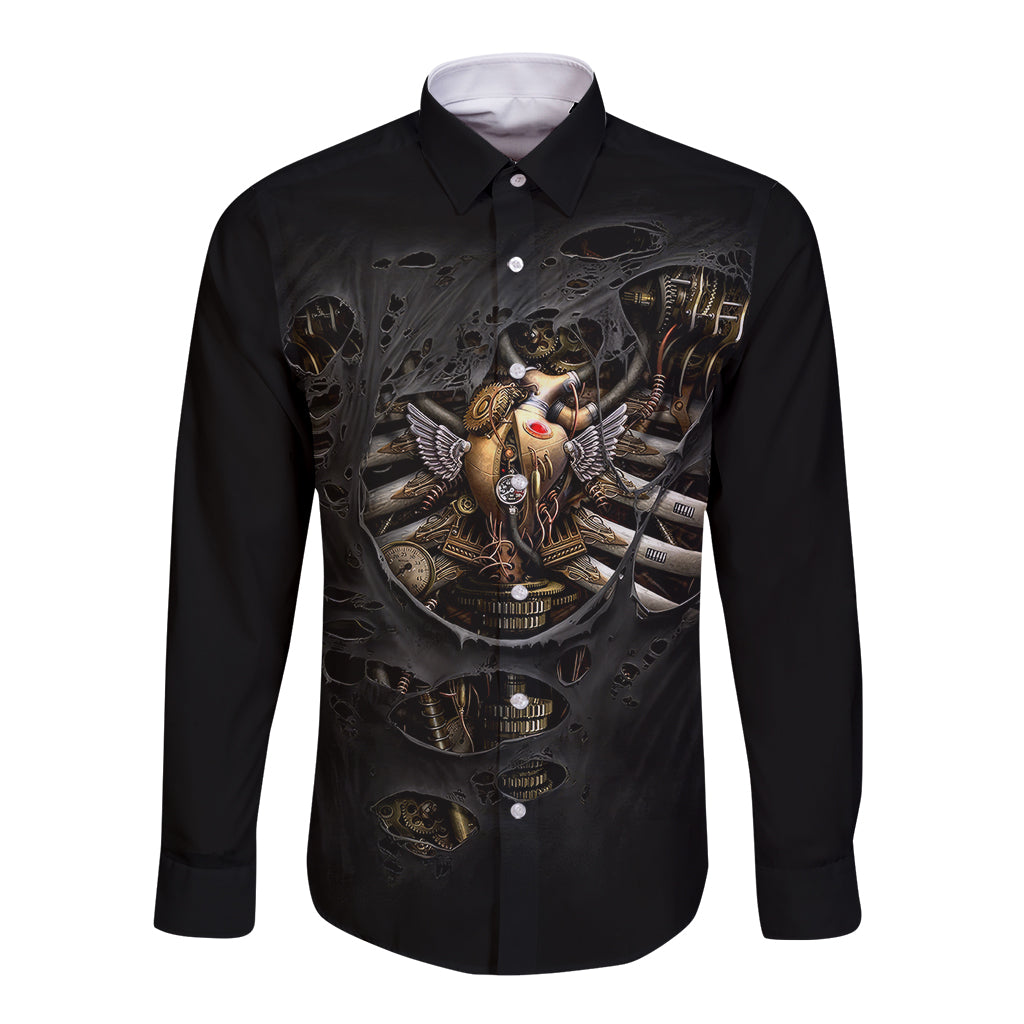 skull-long-sleeve-button-shirt-skeleton-steampunk-heart-inside