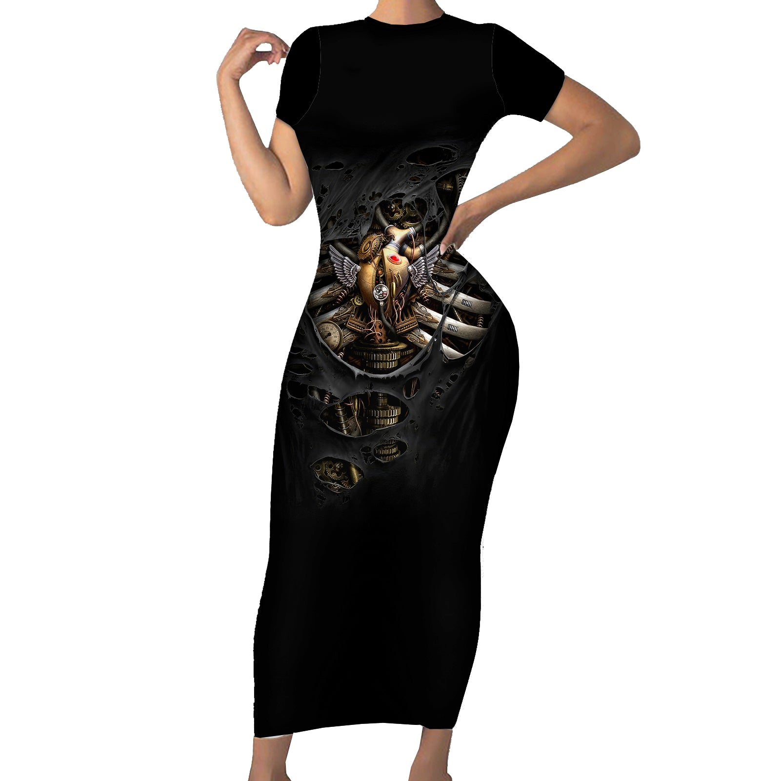 skull-short-sleeve-bodycon-dress-skeleton-steampunk-heart-inside