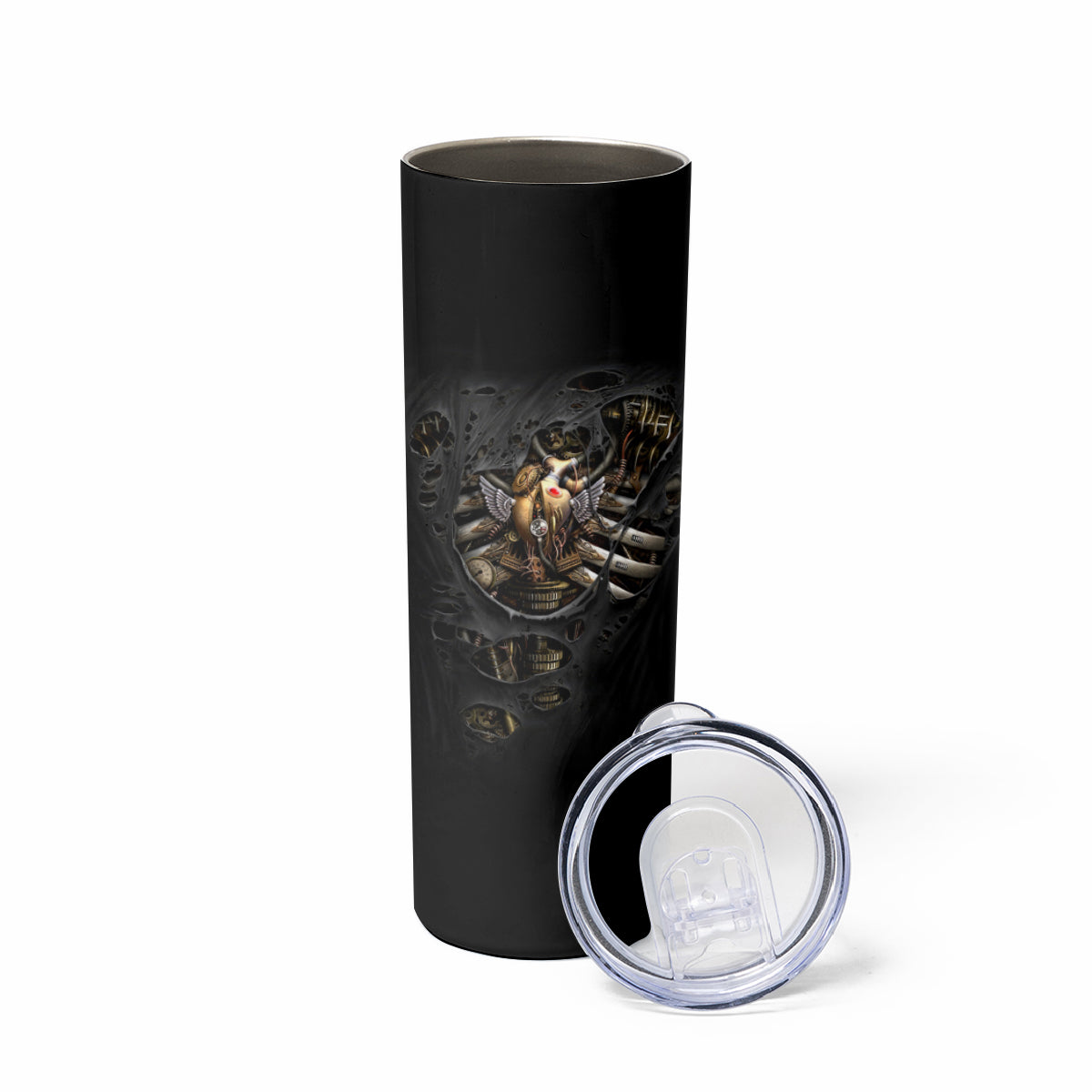 Skull Skinny Tumbler Skeleton Steampunk Heart Inside
