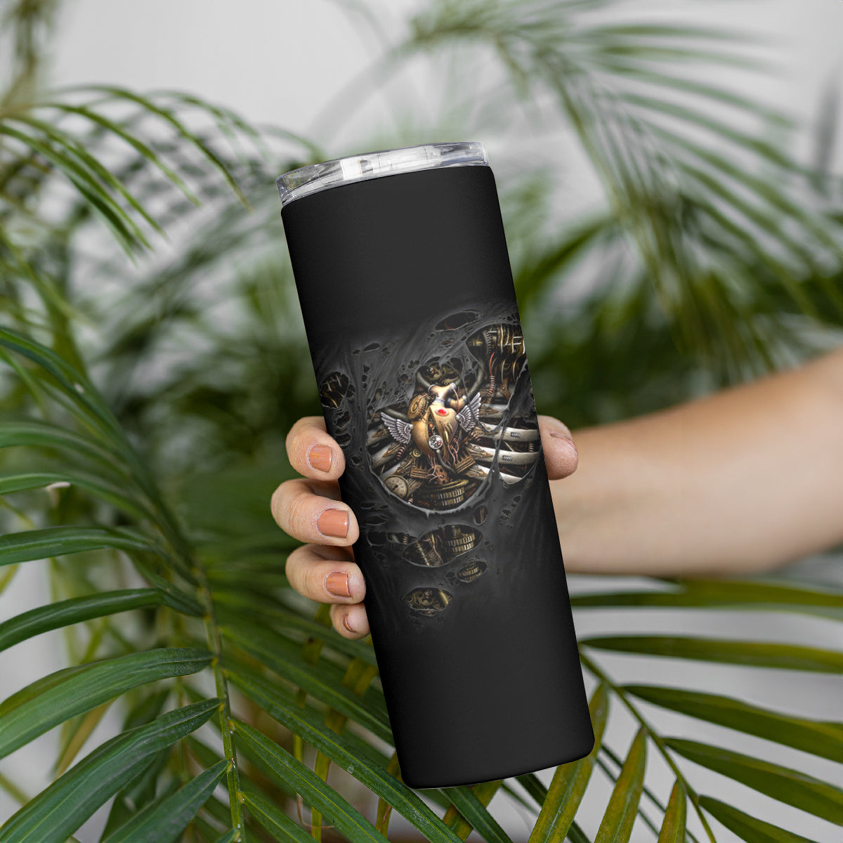 Skull Skinny Tumbler Skeleton Steampunk Heart Inside