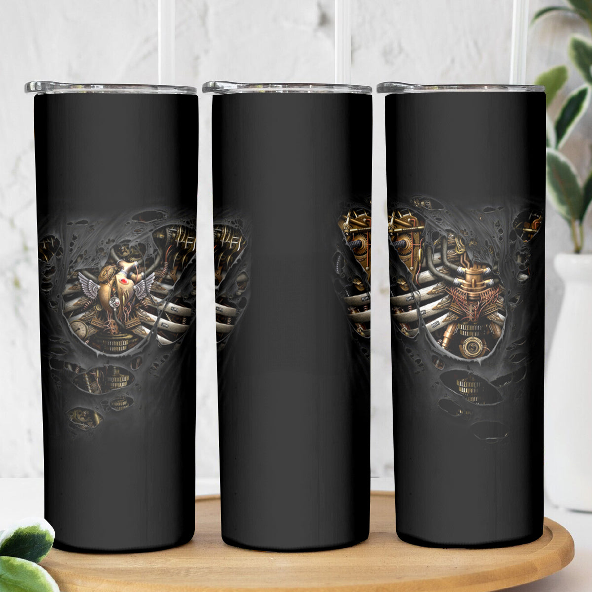 Skull Skinny Tumbler Skeleton Steampunk Heart Inside
