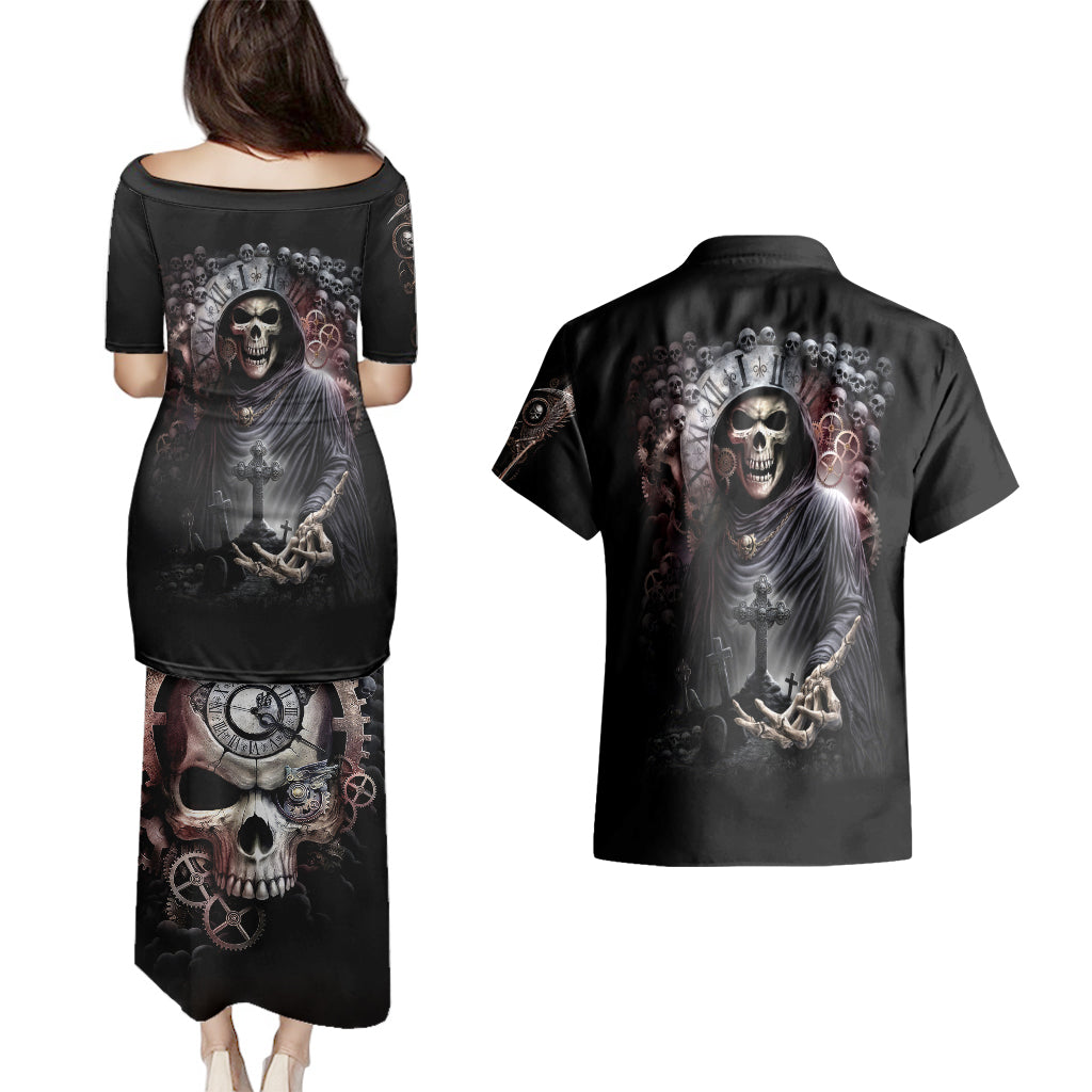 skull-couples-matching-puletasi-dress-and-hawaiian-shirt-skull-grim-time-reaper