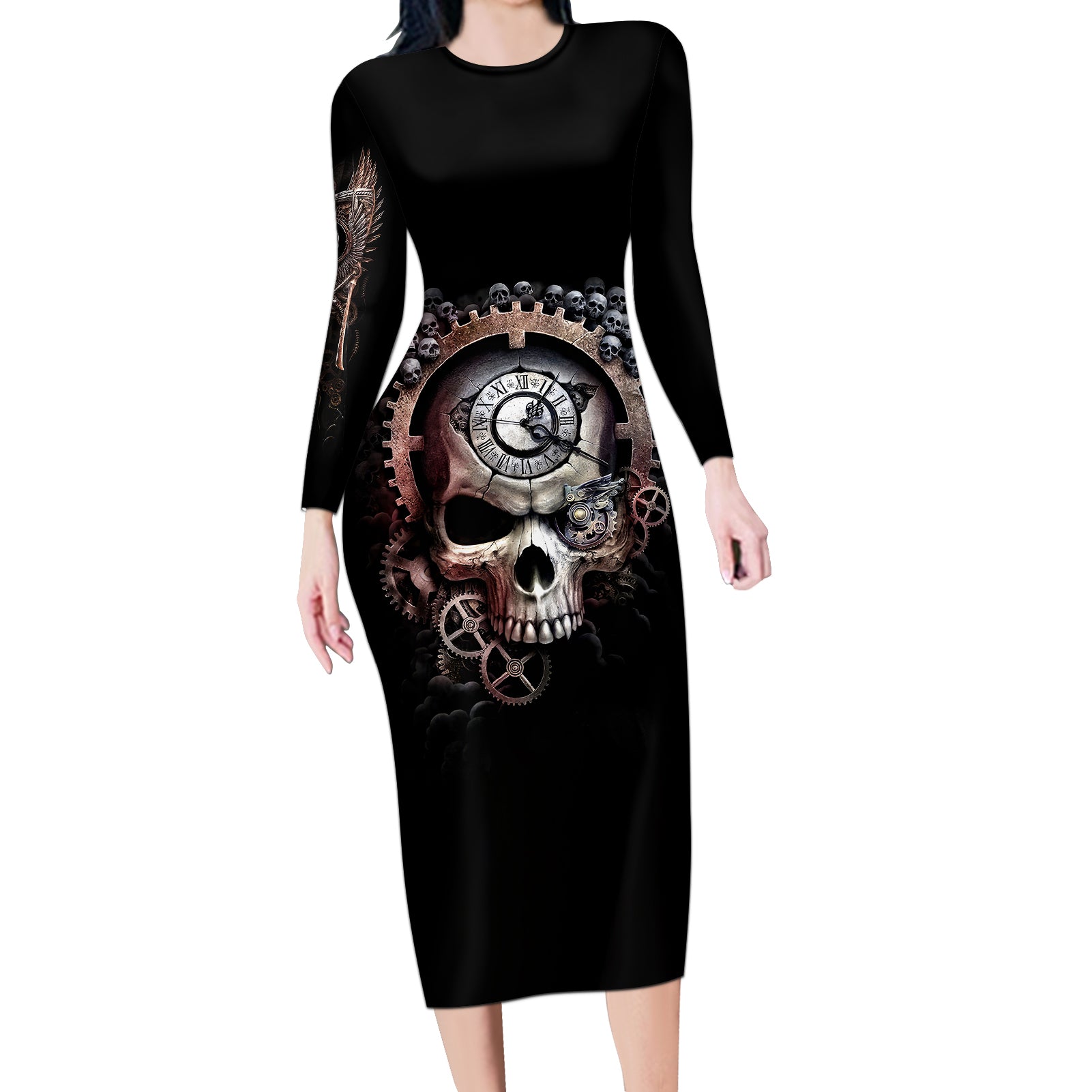 skull-long-sleeve-bodycon-dress-skull-grim-time-reaper