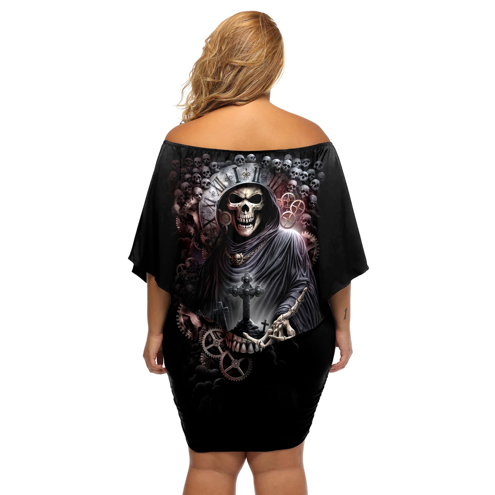 skull-off-shoulder-short-dress-skull-grim-time-reaper