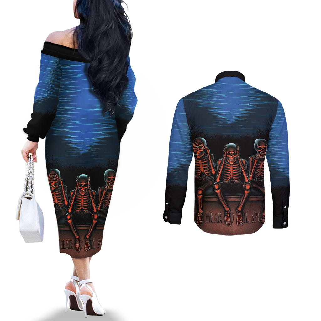 skull-couples-matching-off-the-shoulder-long-sleeve-dress-and-long-sleeve-button-shirts-three-skeleton-no-see-no-speak-no-hear